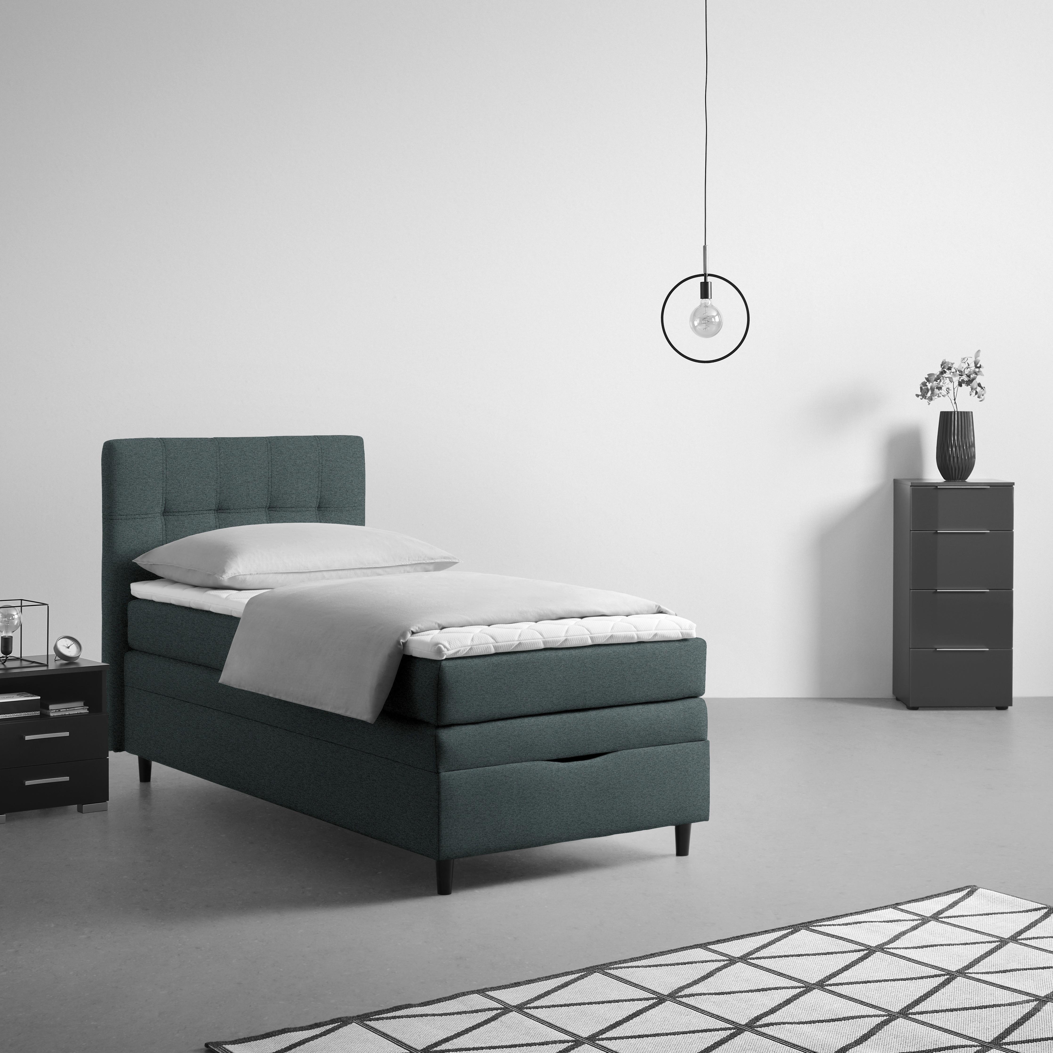 Boxspring Krevet Miami - crna/antracit, Konvencionalno, drvni materijal/tekstil (90/200cm) - Modern Living