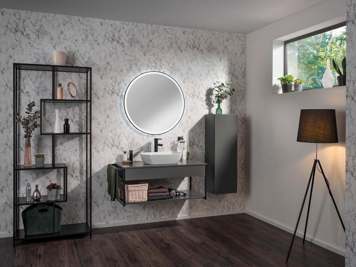 Waschtischunterschrank "New Yo rk" Grau B: 108 cm hängend - Schwarz/Grau, MODERN, Holzwerkstoff/Metall (107,5/43,5/47,5cm) - MID.YOU