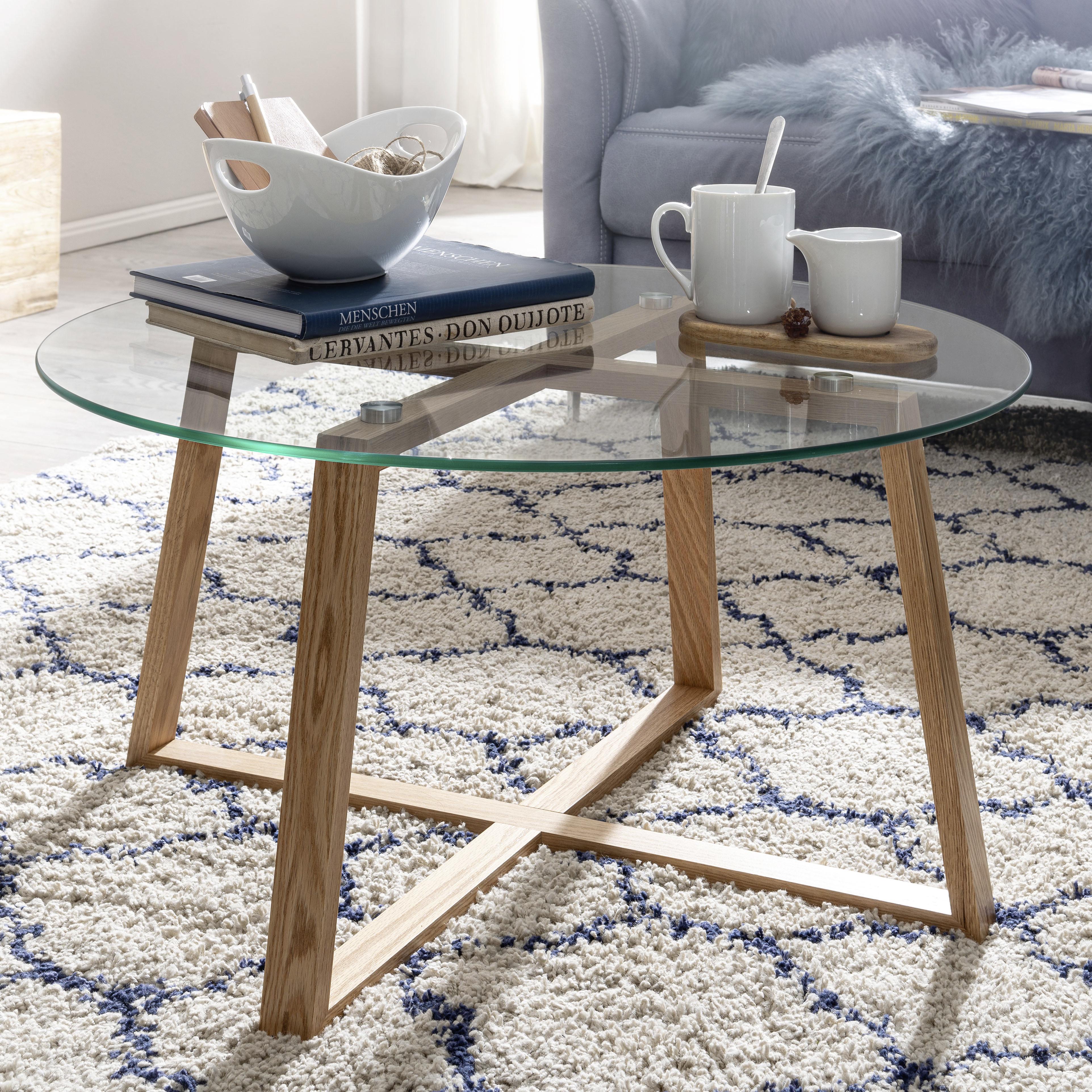 Klubska Miza Wl6.495 - barve hrasta/rjava, Moderno, steklo/les (78/78/41cm) - MID.YOU