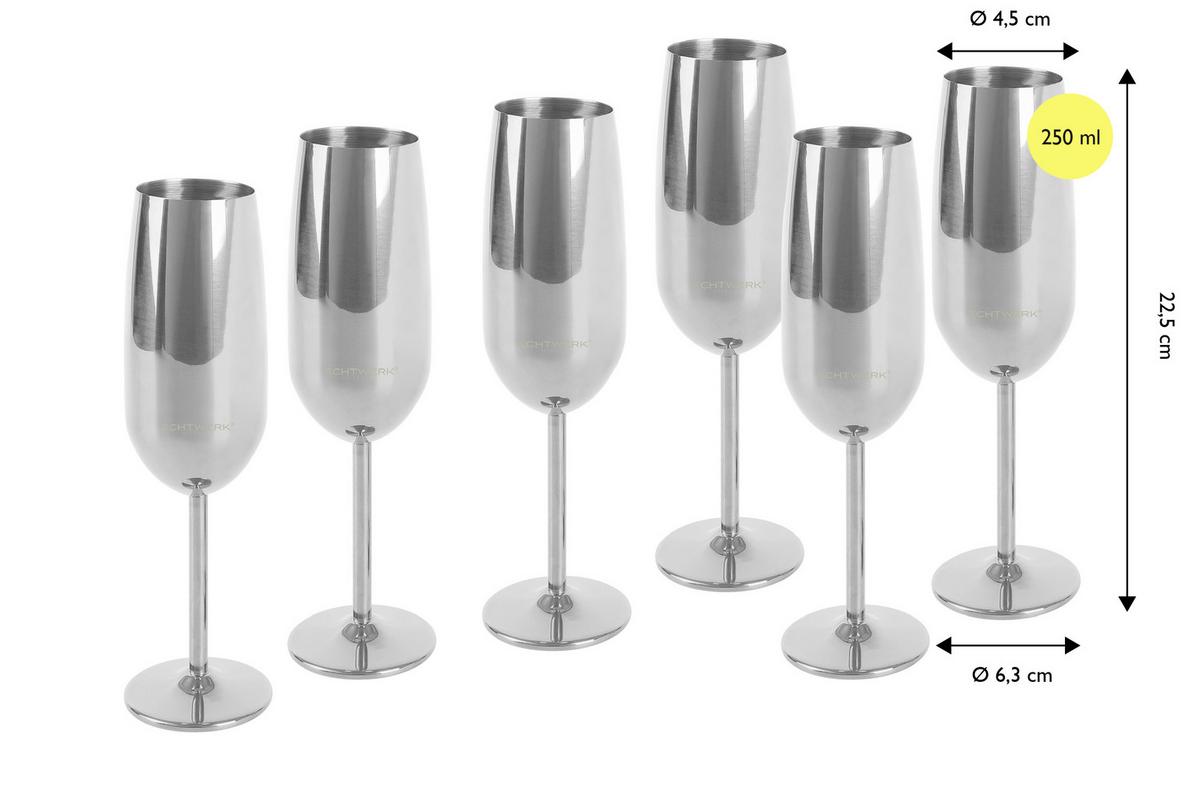 Set Kozarcev Champange, 6-Delni - srebrne barve, Trend, kovina (22,5cm) - Echtwerk