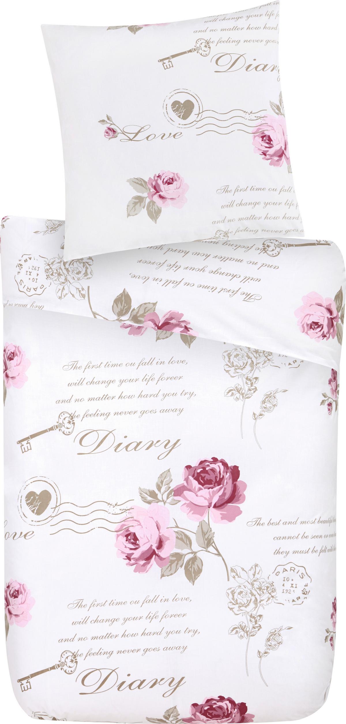 Bettwäsche Diary Rose ca. 135x200cm - Weiß, ROMANTIK / LANDHAUS, Textil (135/200cm) - Modern Living