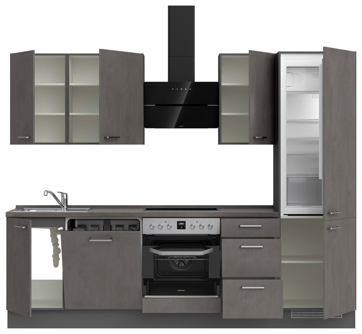 Küchenblock Riva High m. Geräten Schieferfarben - Schieferfarben/Edelstahlfarben, MODERN, Holzwerkstoff/Metall (270cm) - Nobilia