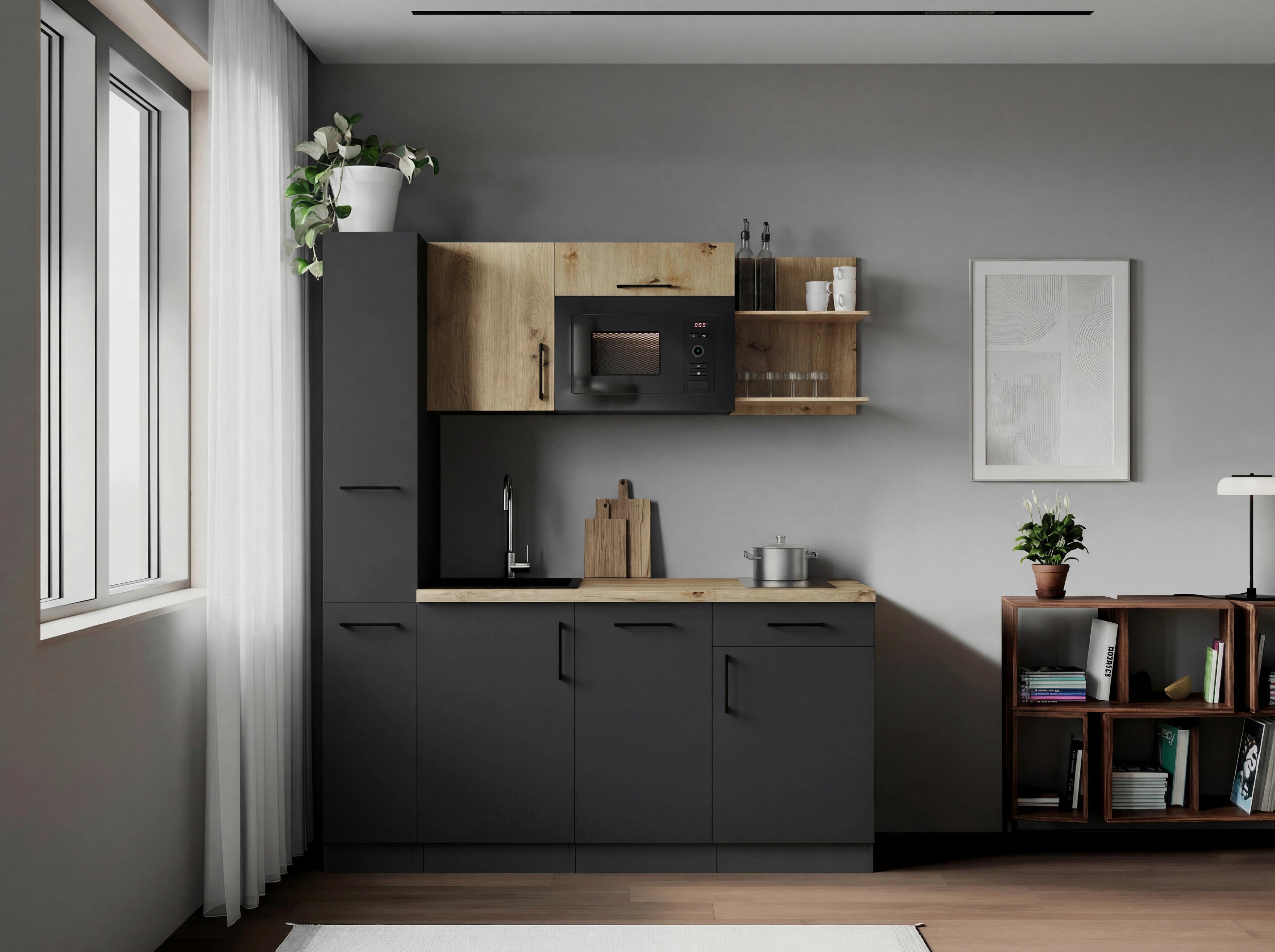 Küchenblock Oliver m. Geräten Grau - Eiche Artisan/Grau, Trend, Holzwerkstoff/Metall (175cm) - Respekta