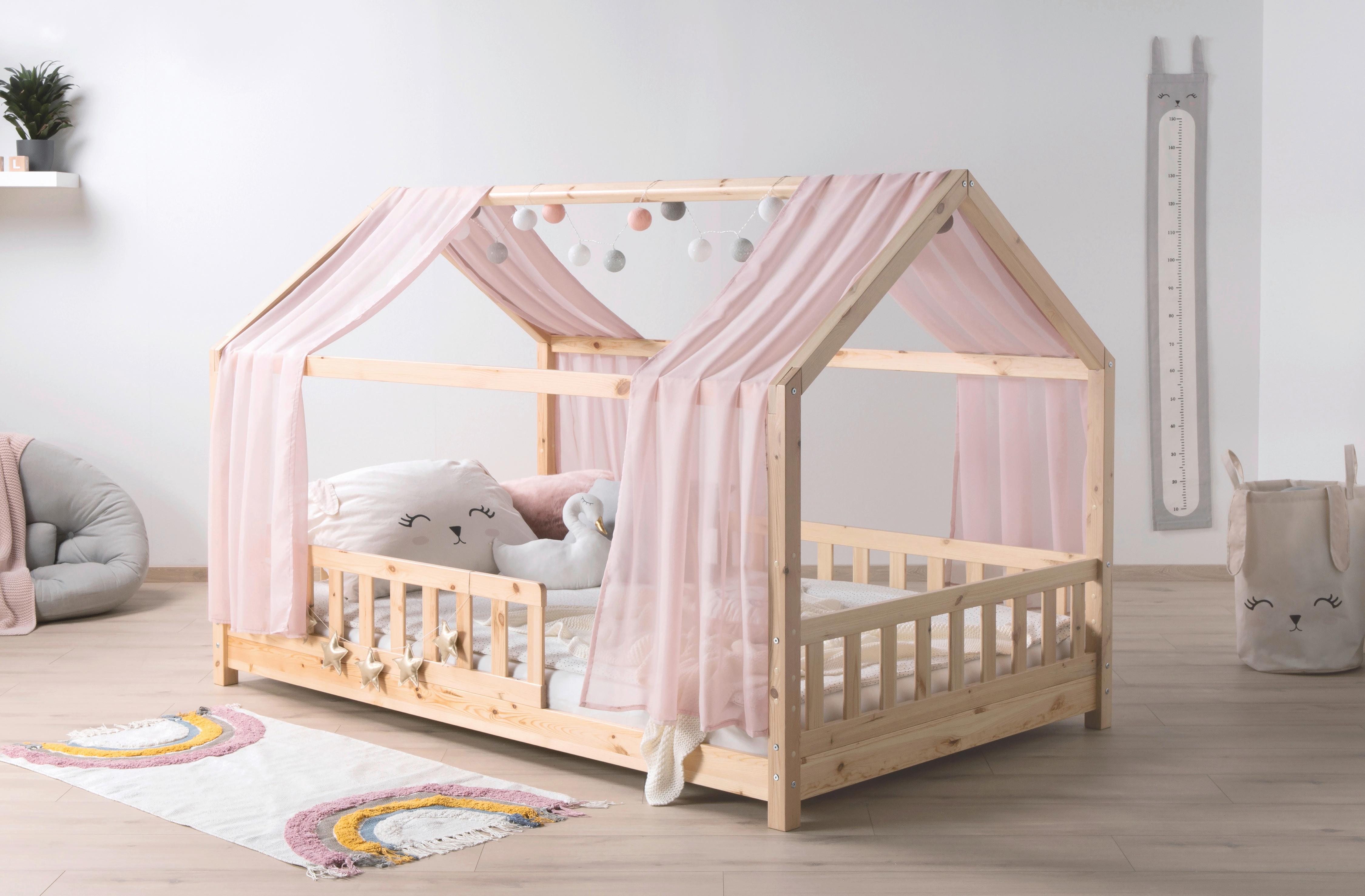 Hausbett KIM Naturfarben Altrosa ca.120x200cm Echtholz - Altrosa/Naturfarben, MODERN, Holz/Textil (120/200cm) - MID.YOU