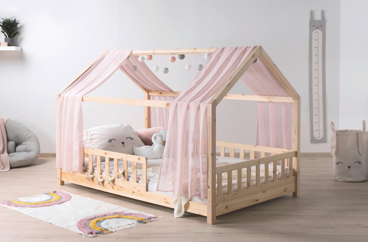 Hausbett KIM Naturfarben Altrosa ca.140x200cm Echtholz - Altrosa/Naturfarben, MODERN, Holz/Textil (140/200cm) - MID.YOU