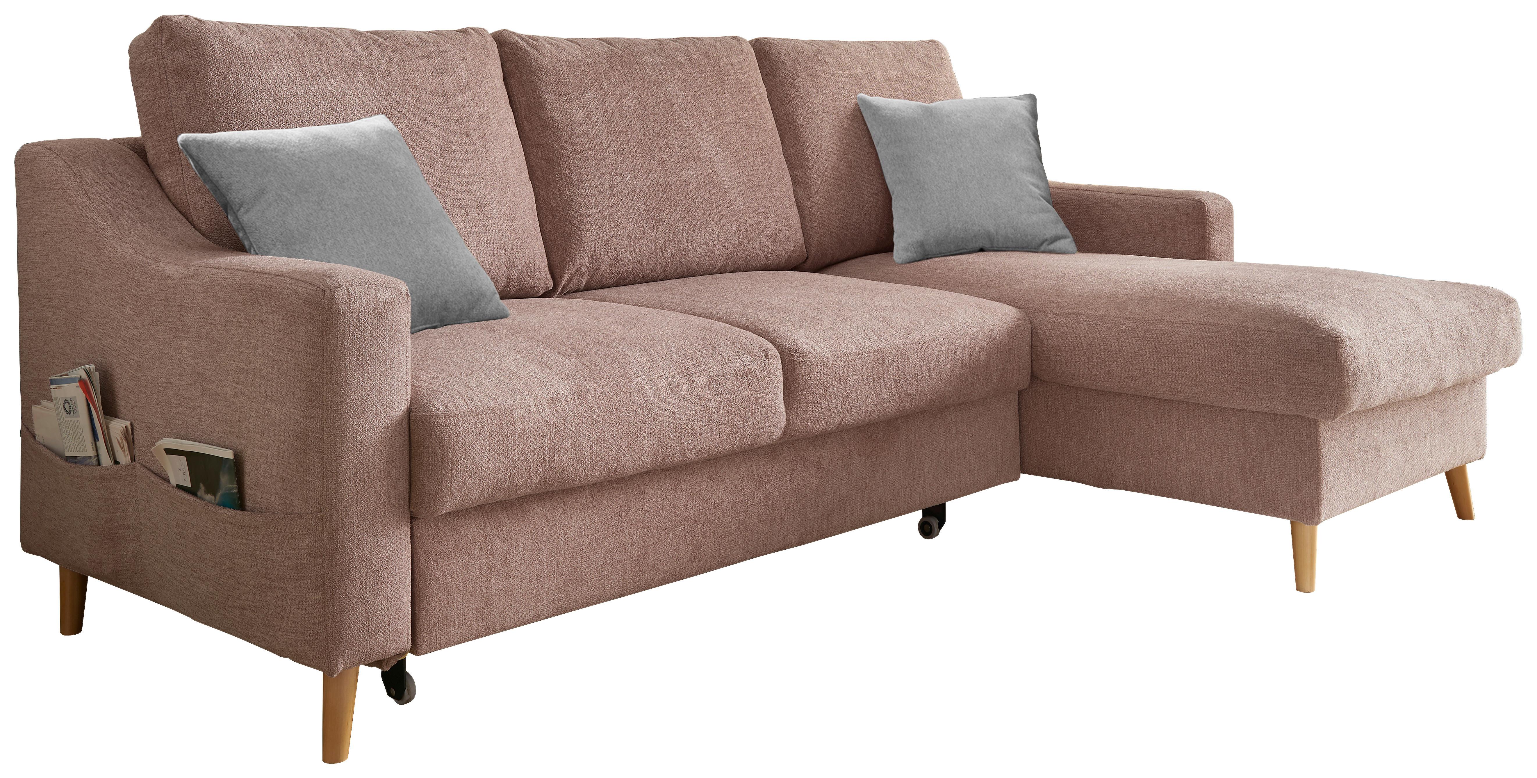 Wohnlandschaft Valentina Dunkelrosa Mikrofaser - Dunkelrosa/Naturfarben, Design, Holz/Textil (228/150cm) - MID.YOU