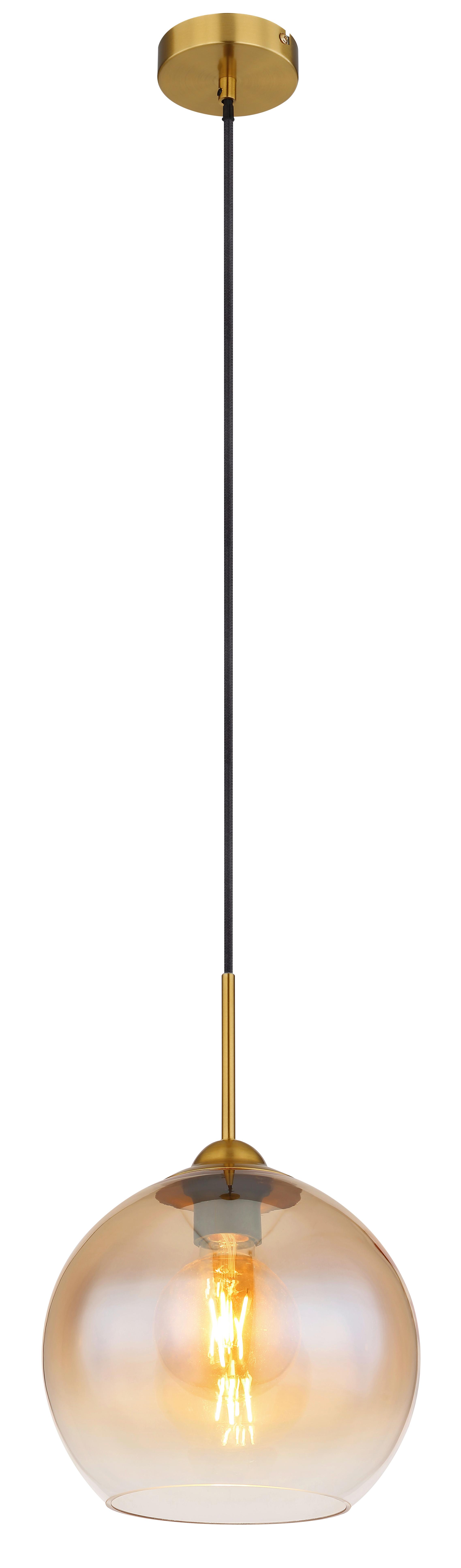 Hängeleuchte Jamessa Messingfarben max. 60 Watt - Klar/Messingfarben, Design, Glas/Metall (25/120cm) - Globo