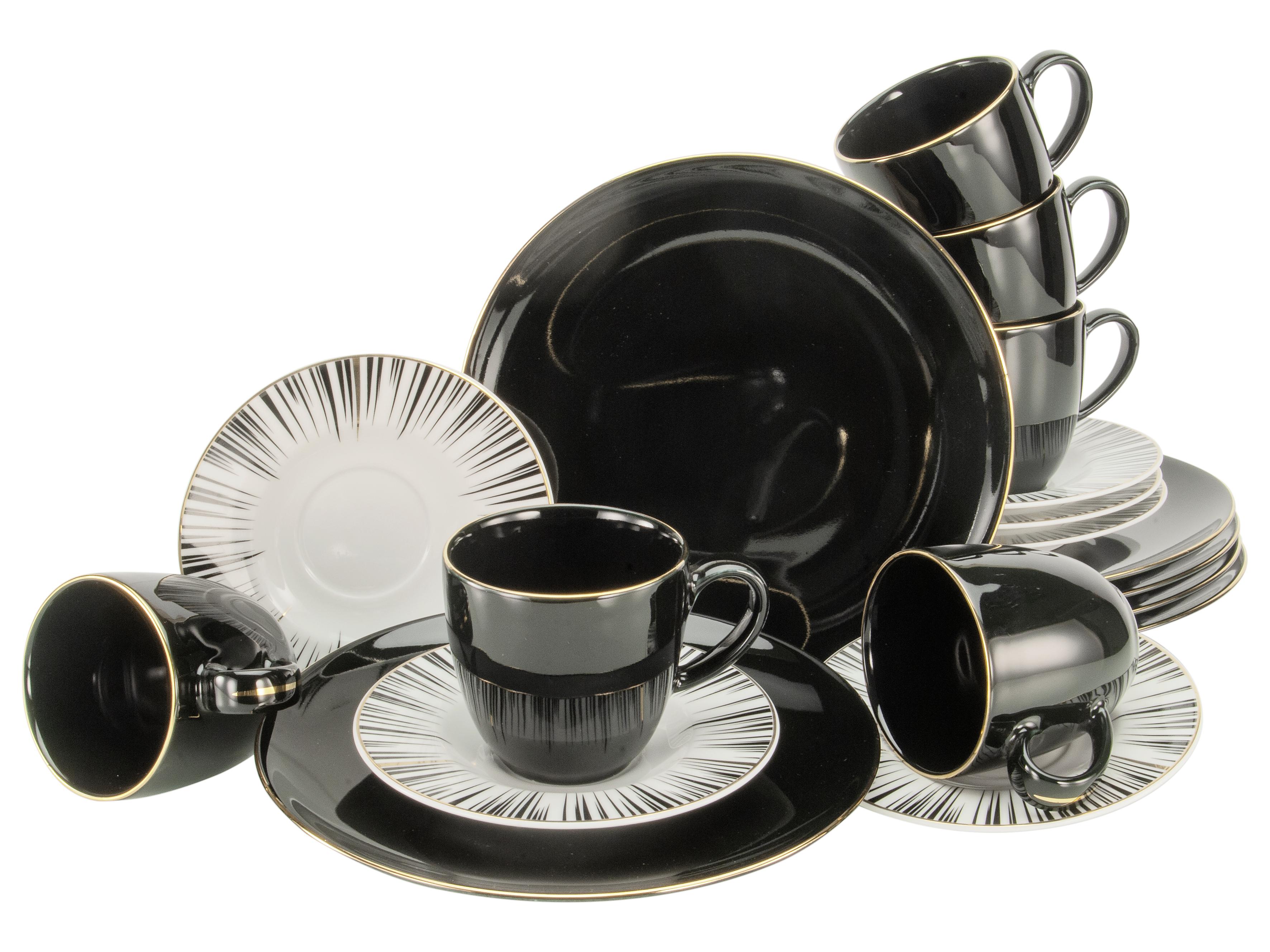 Kaffeeservice Enjoy in Schwarz, 18-teilig - Schwarz/Weiß, Trend, Keramik (28,5/26,5/33cm) - Creatable