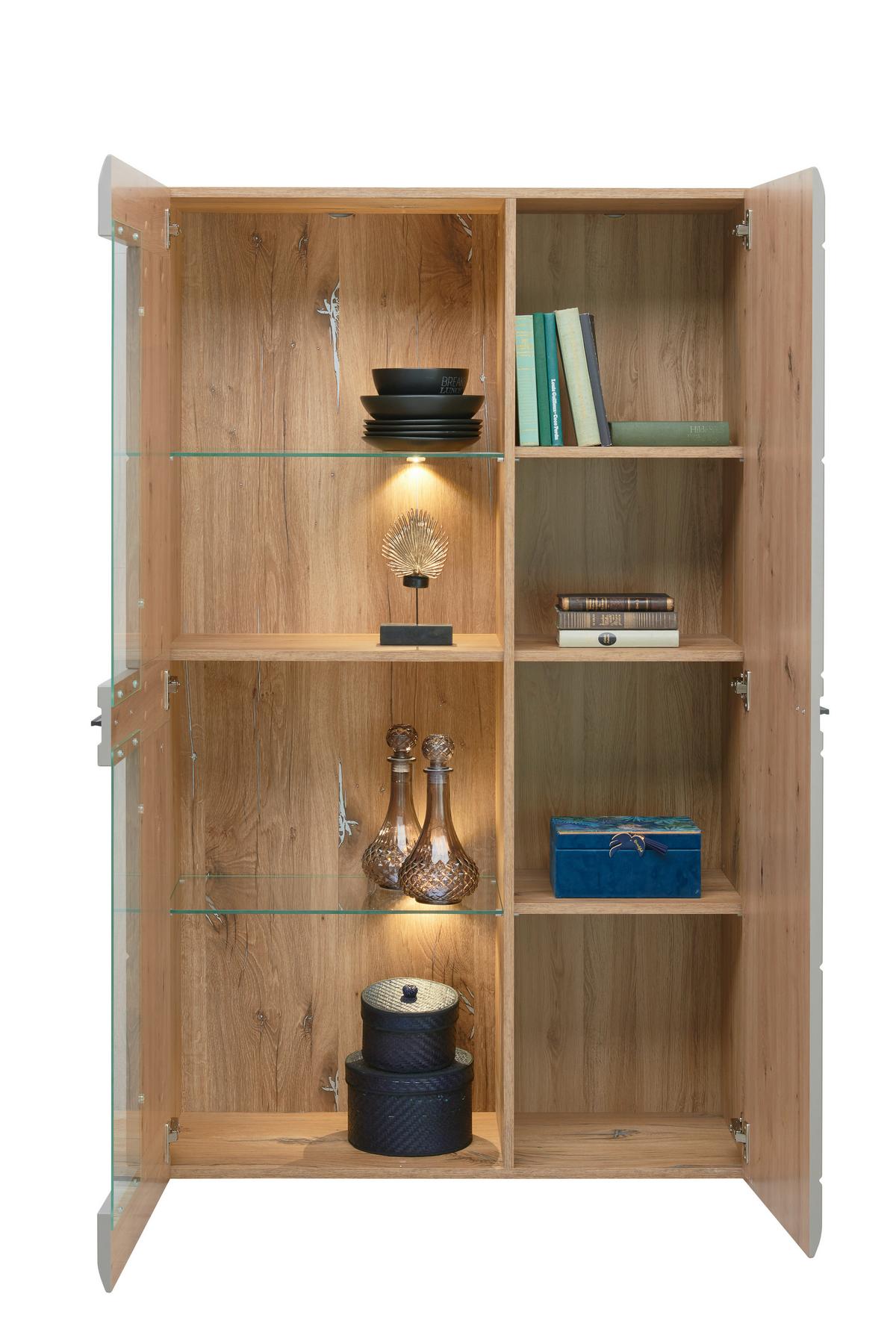 Vitrina Auris, Siva, Barva Hrasta - siva, Moderno, umetna masa/steklo (95/154,4/37,1cm) - Mömax