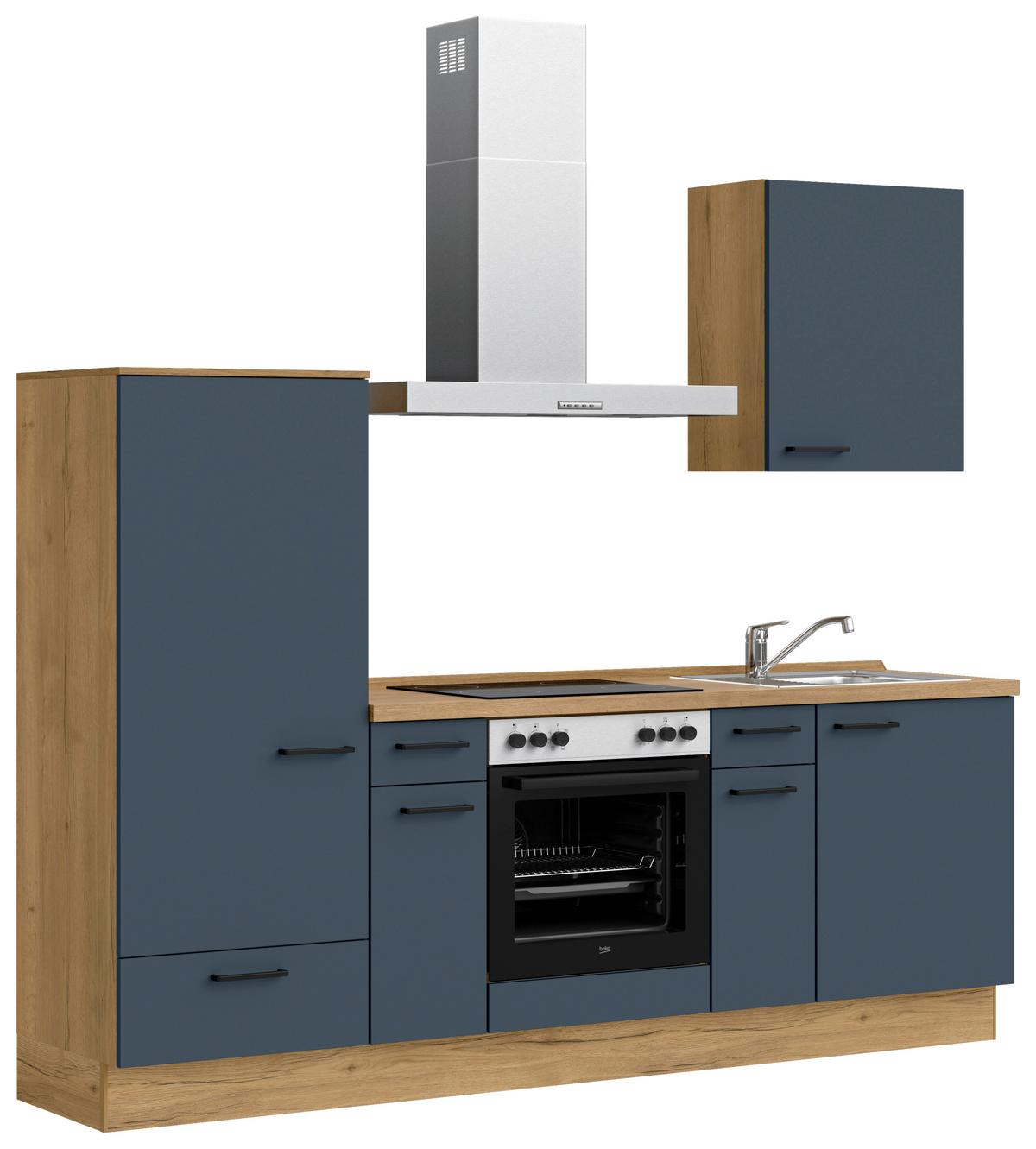 Küchenblock Easytouch Low m. Geräten Dunkelblau - Eichefarben/Schwarz, MODERN, Holzwerkstoff/Metall (240cm) - Nobilia