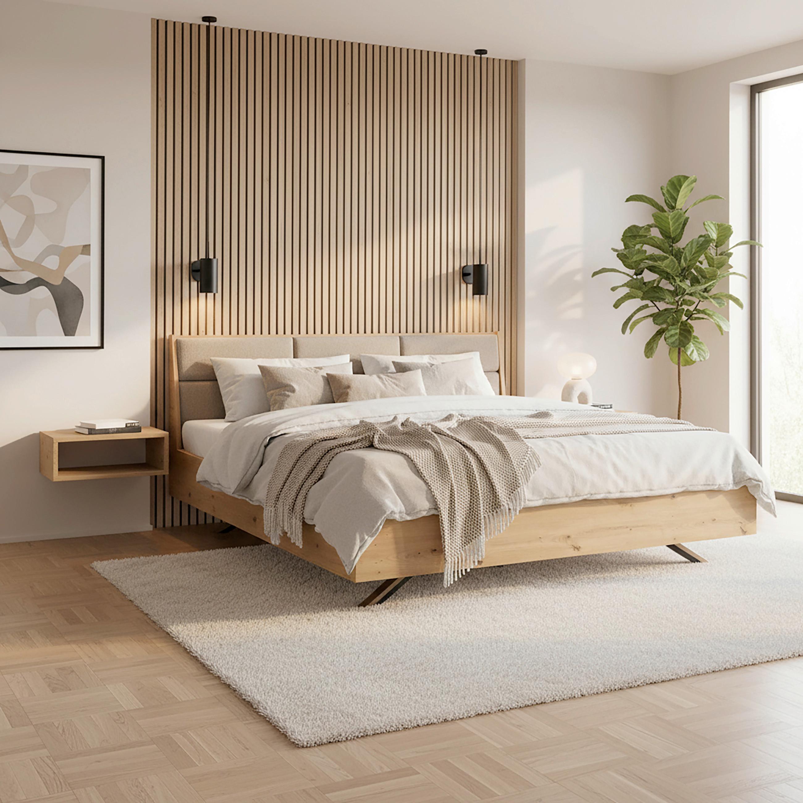 Kárpitozott Ágykeret Dormio - tölgyfa színű/barna, Modern, textil/fa (180/200cm) - Bessagi Home