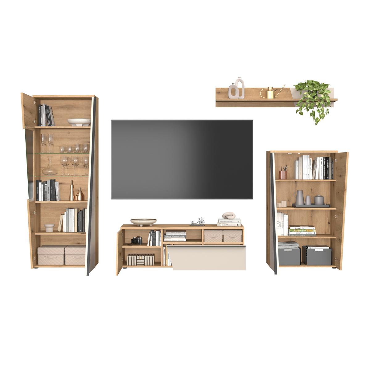 Zidna Polica Venedig New - kašmir/boje hrasta, Moderno, drvni materijal (140/23/22cm) - Modern Living