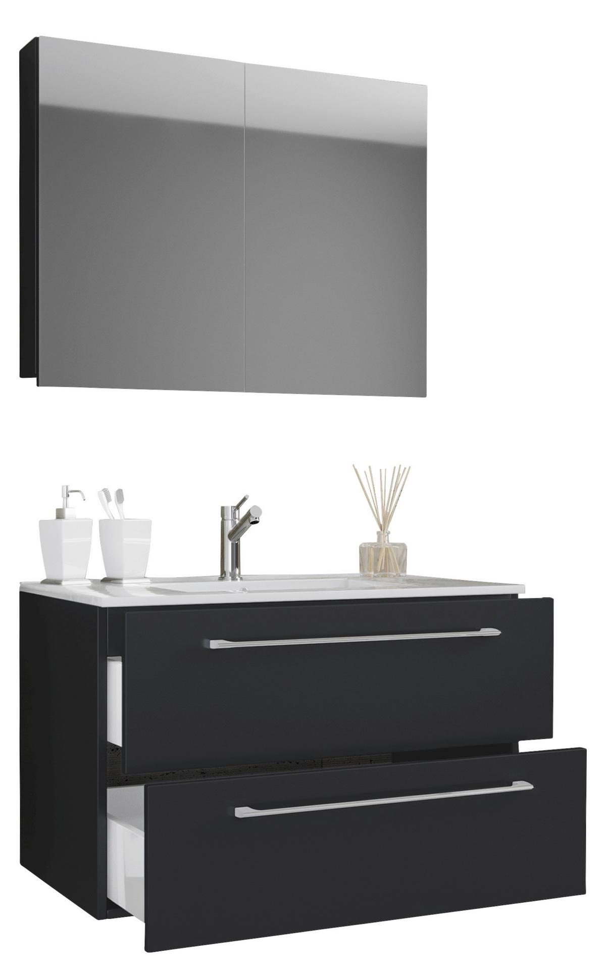 Badezimmer Badinos 3-tlg. Schwarz - Schwarz/Alufarben, MODERN, Keramik/Holzwerkstoff (80cm) - MID.YOU