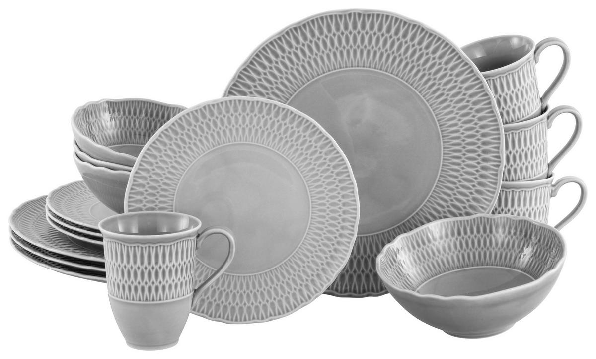 Kombinirani Servis Sofia, 16-Delni Set - svetlo siva, Design, keramika - Creatable