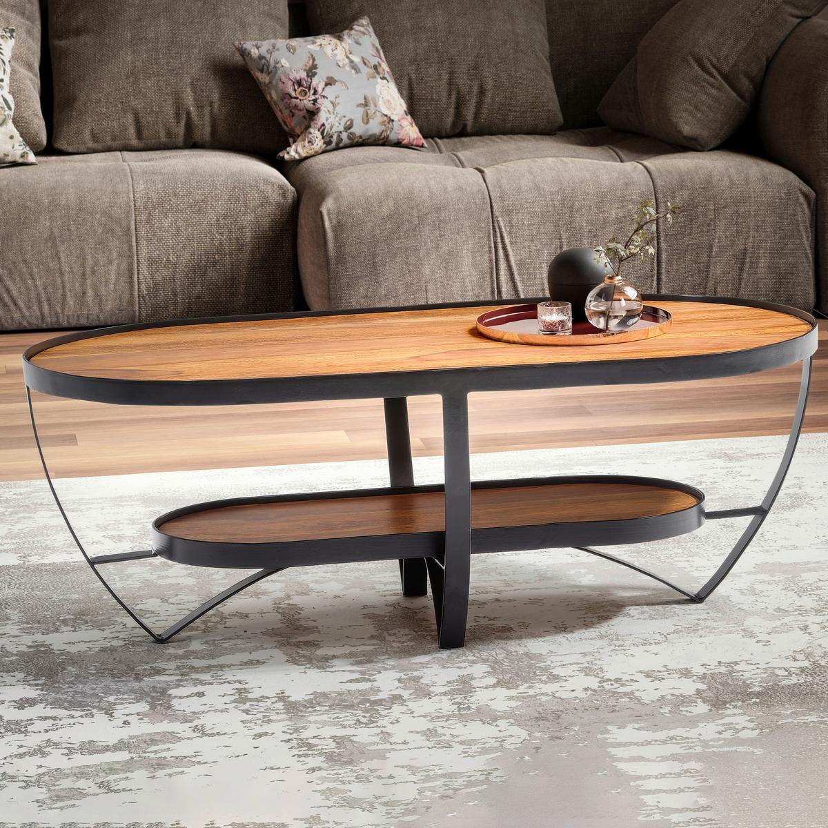 COUCHTISCH WL6.839 - Sheeshamfarben/Schwarz, Design, Holz/Metall (100/50/37,5cm) - MID.YOU