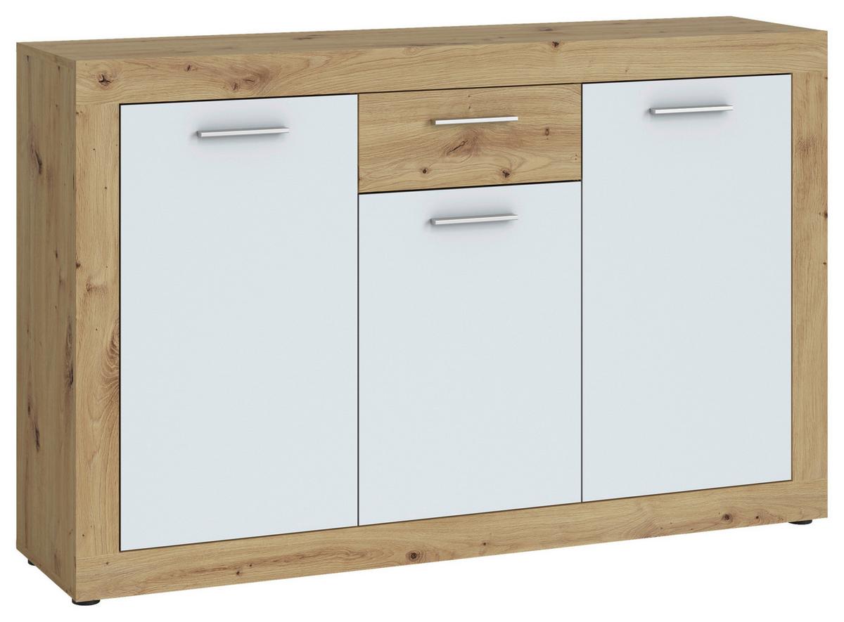 Comodă cu uși BRILON - alb/stejar Artisan, Romantik / Landhaus, material pe bază de lemn (135,2/86/35cm) - Modern Living