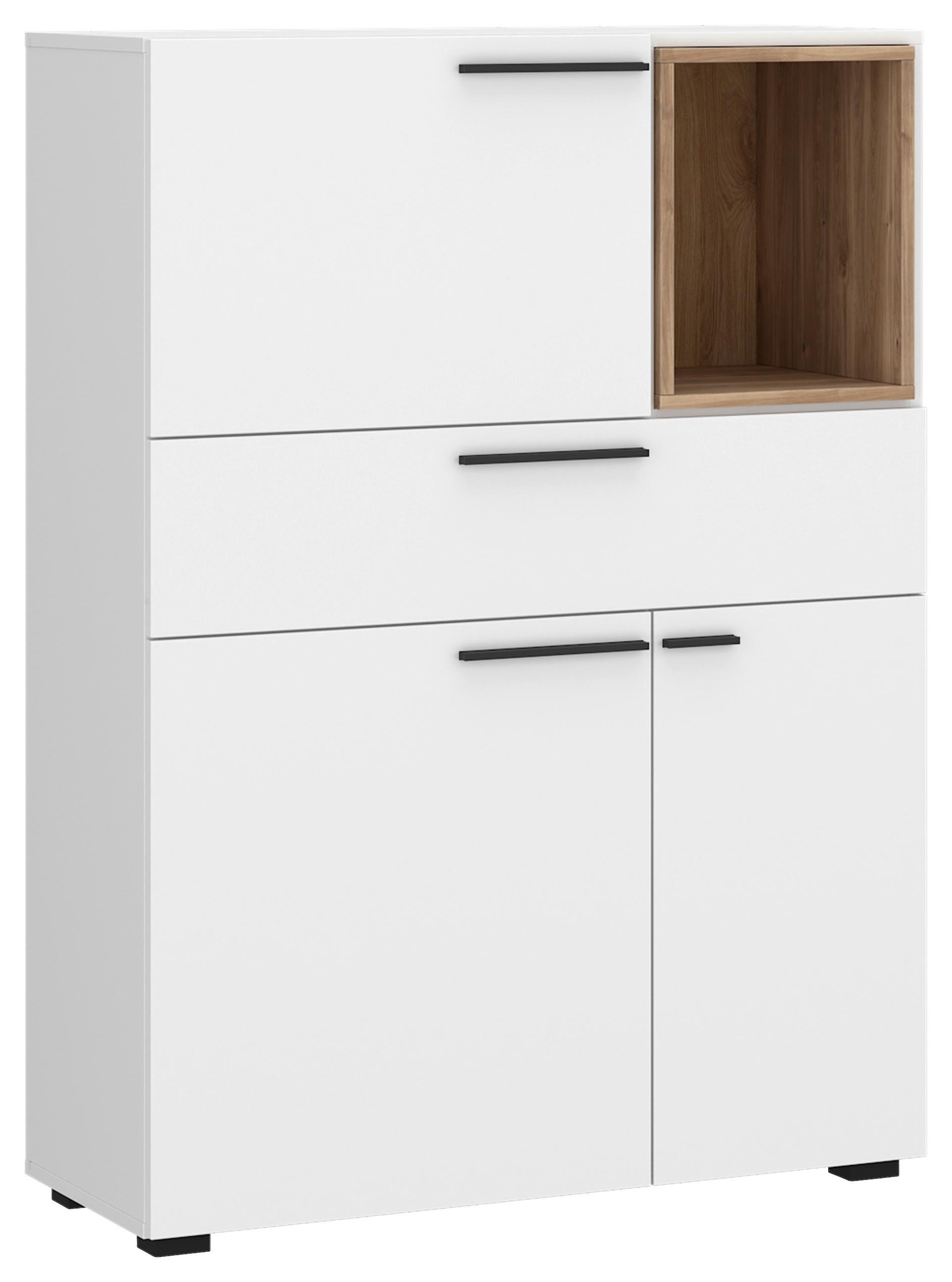 Komoda Marlow - bijela/boje hrasta, Moderno, drvni materijal/plastika (90/127,9/41,6cm) - Modern Living