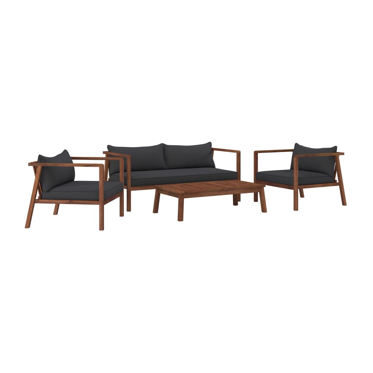 Loungegarnitur Pia Dunkelgrau Akazie/Outdoorstoff - Grau/Akaziefarben, MODERN, Holz/Textil (150/70/79cm) - Bessagi Garden
