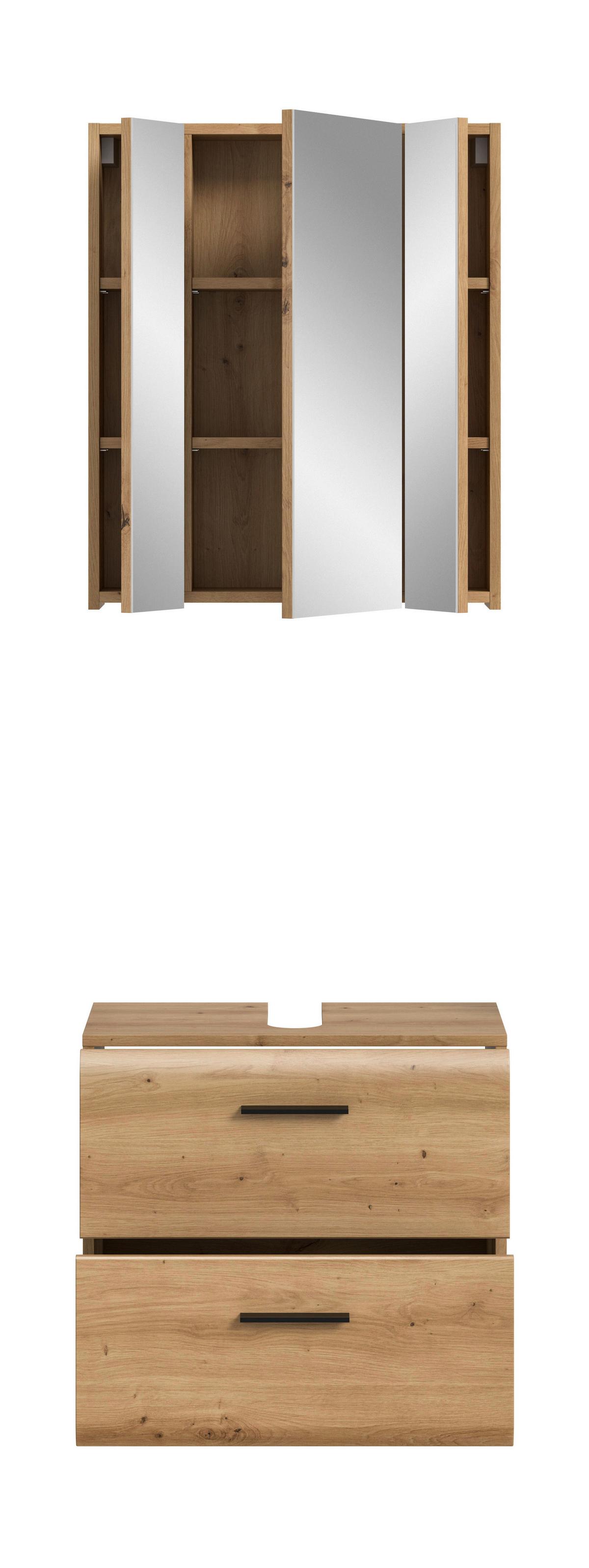 Badezimmer Ice Eiche Artisan 2-teilig - Schwarz/Eiche Artisan, Trend, Glas/Holzwerkstoff (60cm) - MID.YOU