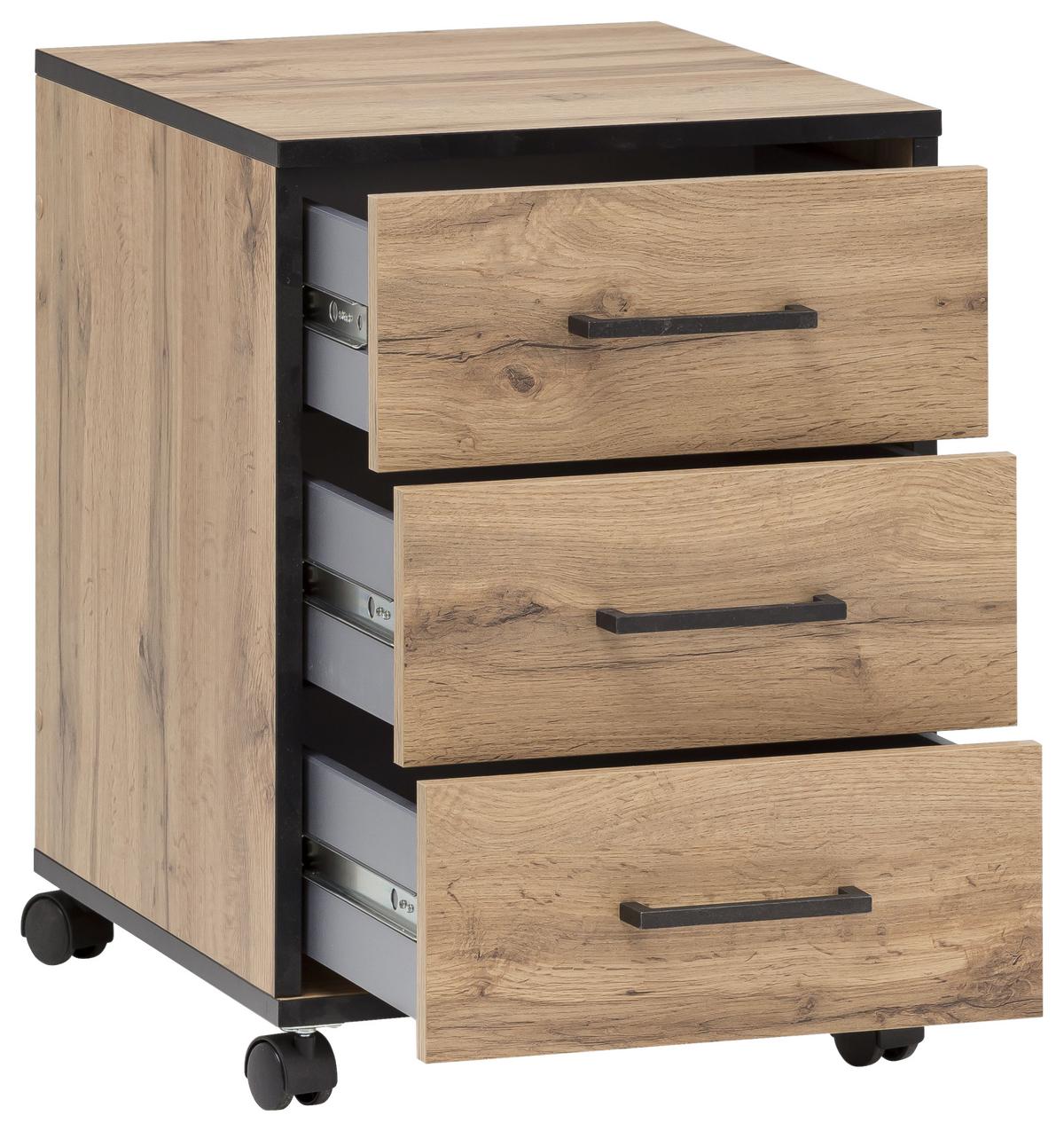 Rollcontainer "Serie 2000" , eiche - Eichefarben/Schwarz, KONVENTIONELL, Holzwerkstoff/Kunststoff (40,1/57/50cm) - MID.YOU
