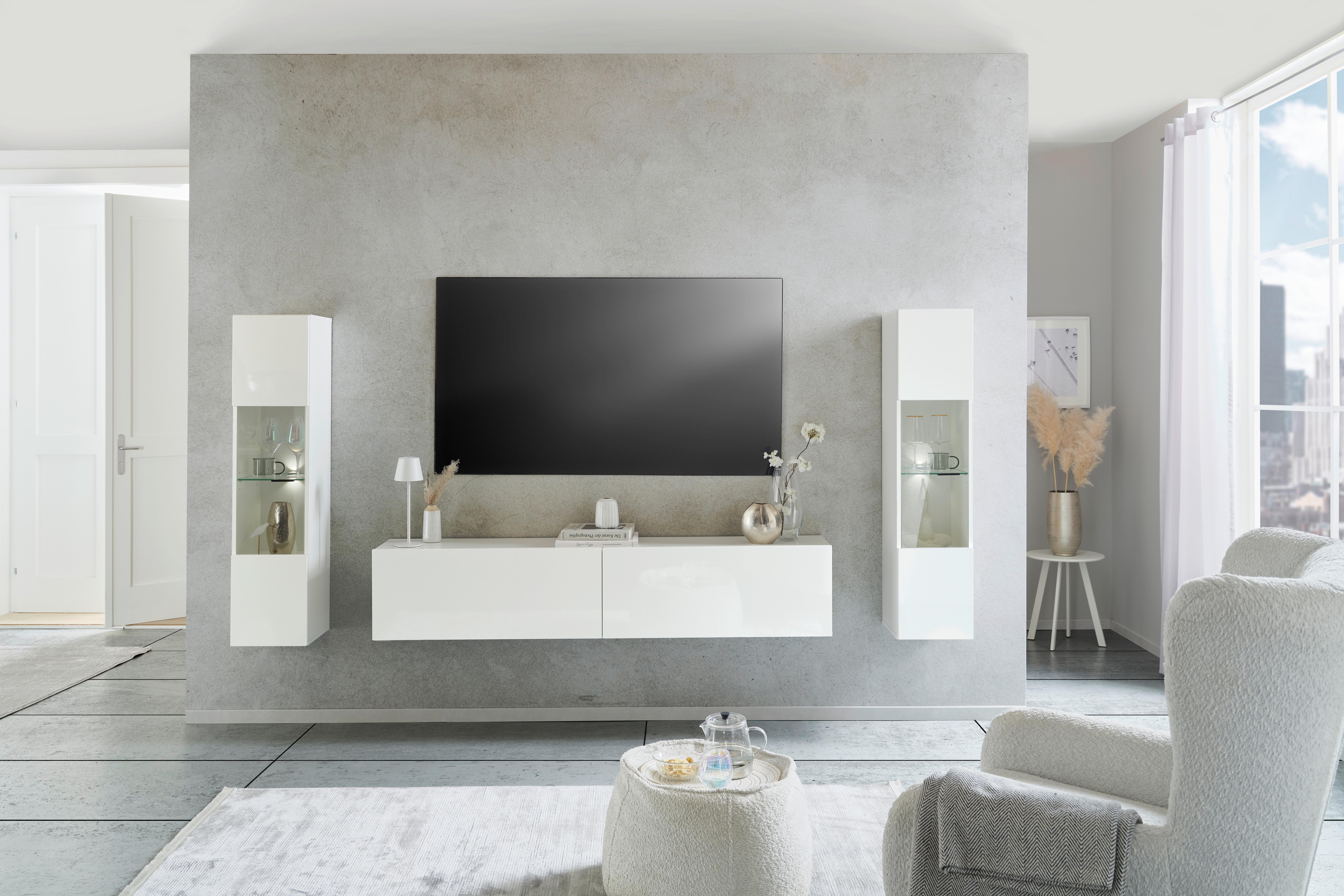 Viseća Vitrina Otis - bijela visoki sjaj, Moderno, staklo/drvni materijal (30/130,2/34,6cm) - Modern Living