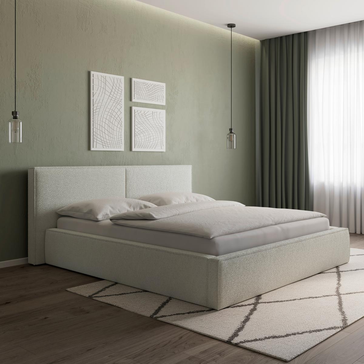 Oblazinjena Postelja Serena, 180x200, Bela - črna/krem barve, Moderno, kovina/umetna masa (180/200cm) - Bessagi Home