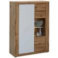 Highboard in Weiß/Eichefarben - Eichefarben/Silberfarben, KONVENTIONELL, Glas/Holzwerkstoff (91/127/35cm) - MODERN LIVING