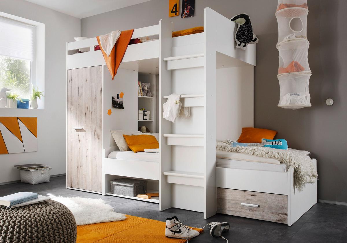 Etagenbett Maxi Weiß/Eiche ca. 269x115x180 cm - Eichefarben/Weiß, KONVENTIONELL, Holzwerkstoff (90/200cm) - MID.YOU