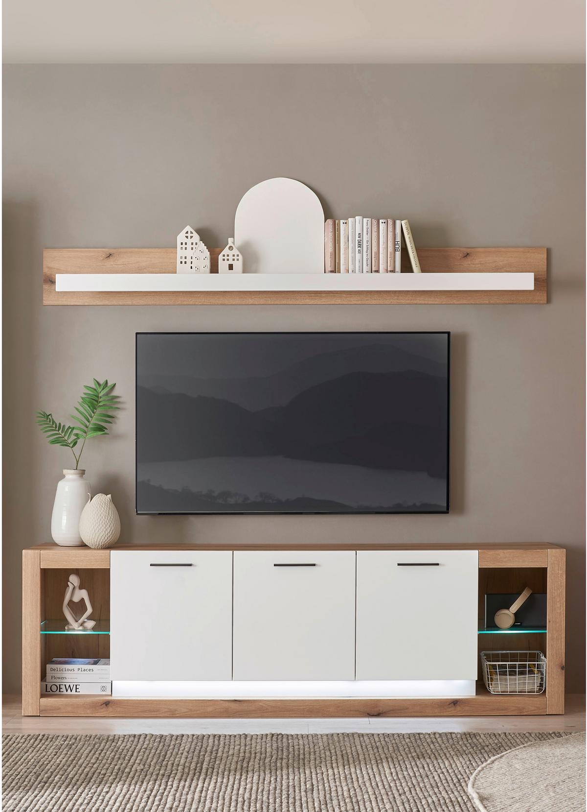 WOHNWAND BRIXEN - Eichefarben/Schwarz, Design, Glas/Holzwerkstoff (198/170/43cm) - MID.YOU