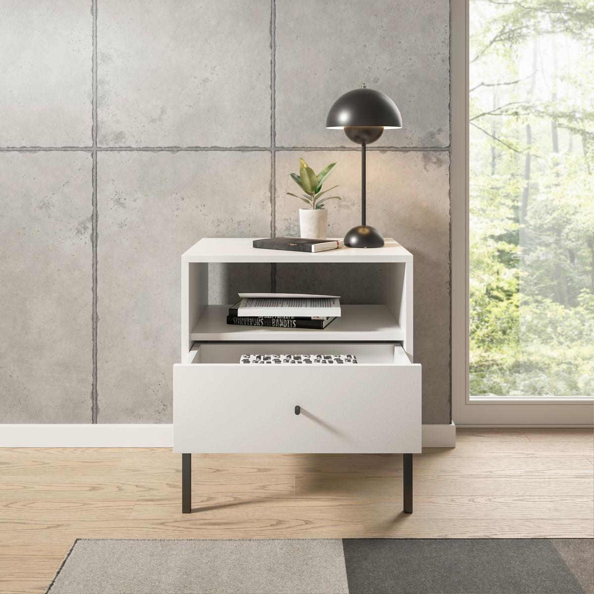 SZAFKA NOCNA INES - czarny/biały, Modern, materiał drewnopochodny/metal (54/56/39cm) - MID.YOU