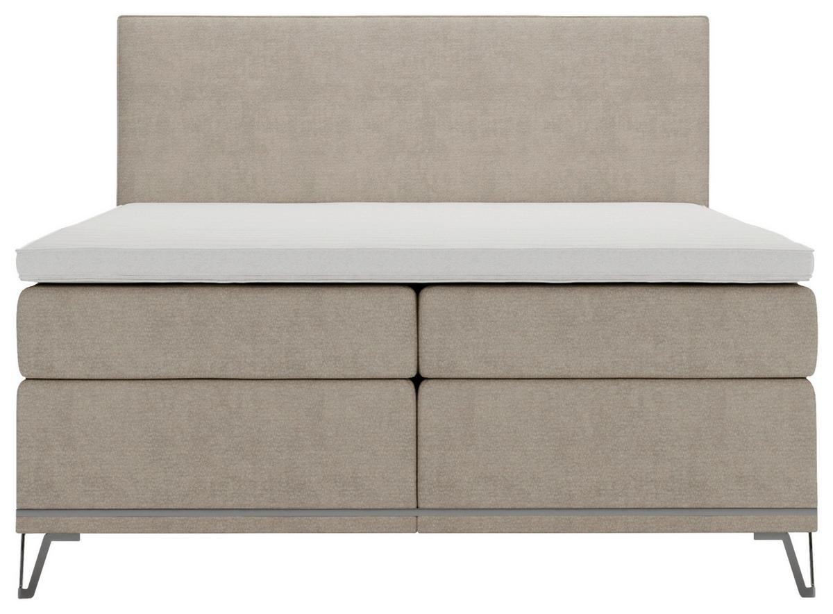 Boxspringbett Cromo Beige ca. 160x200 - Beige/Silberfarben, KONVENTIONELL, Textil/Metall (160/200cm) - Premium Living