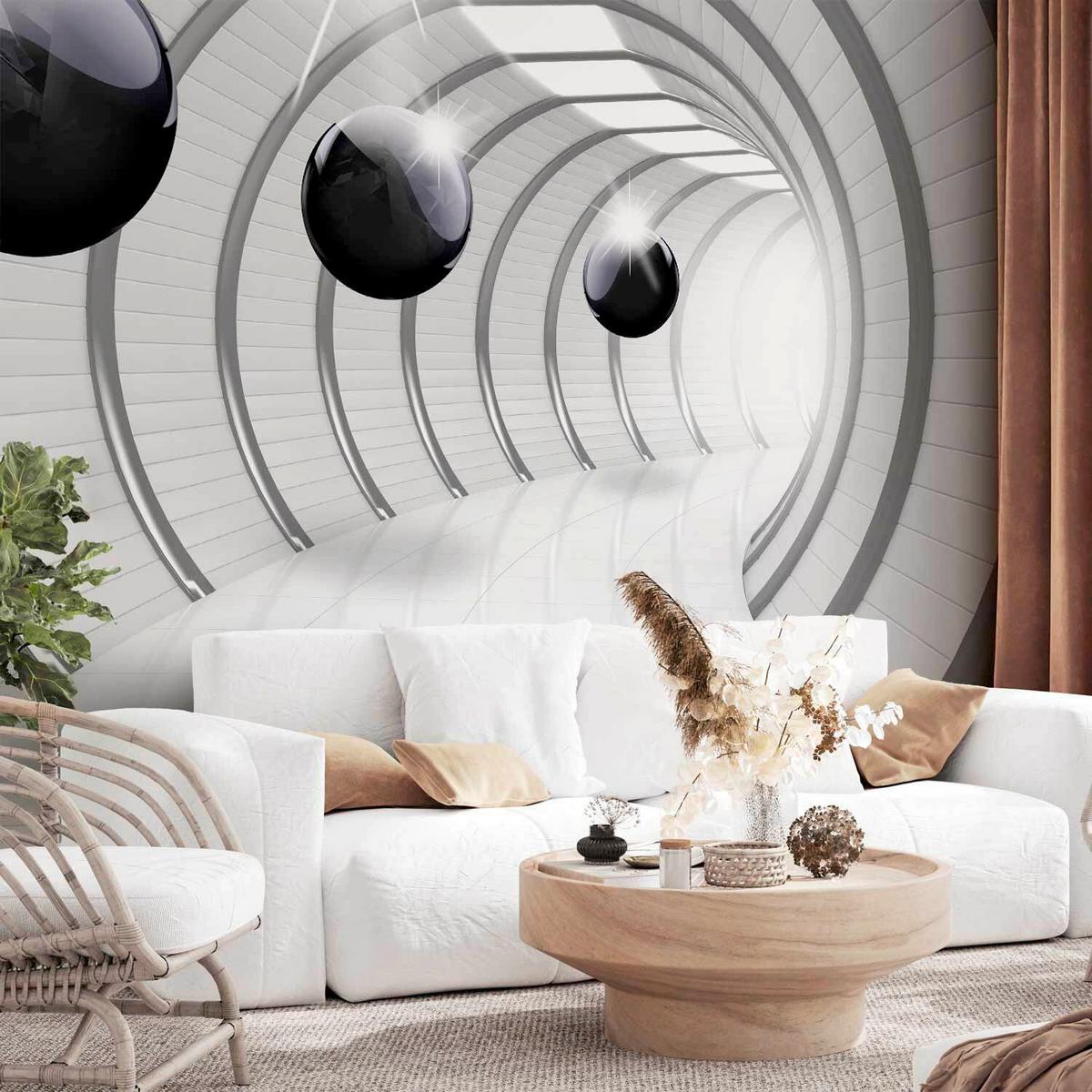 Fototapete Futuristic Tunnel Grau/Weiß - Weiß/Grau, LIFESTYLE, Textil (250/175cm) - artgeist