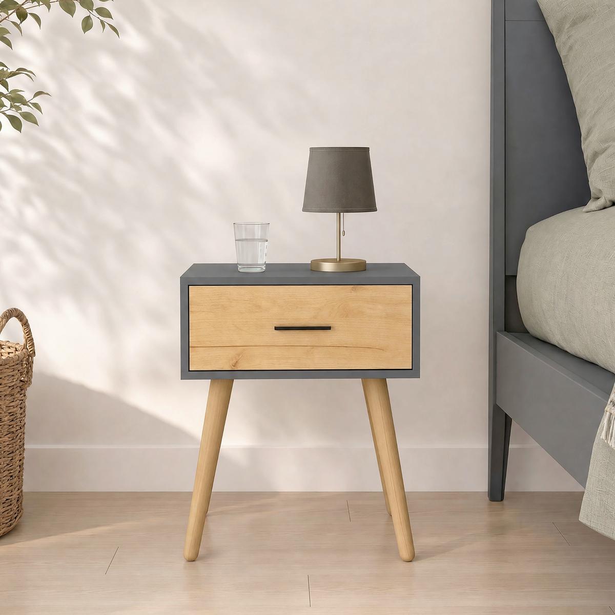 Nachttisch Singol "l" - Honigeiche/Anthrazit, Modern, Holzwerkstoff/Metall (45/56/30cm) - Livetastic