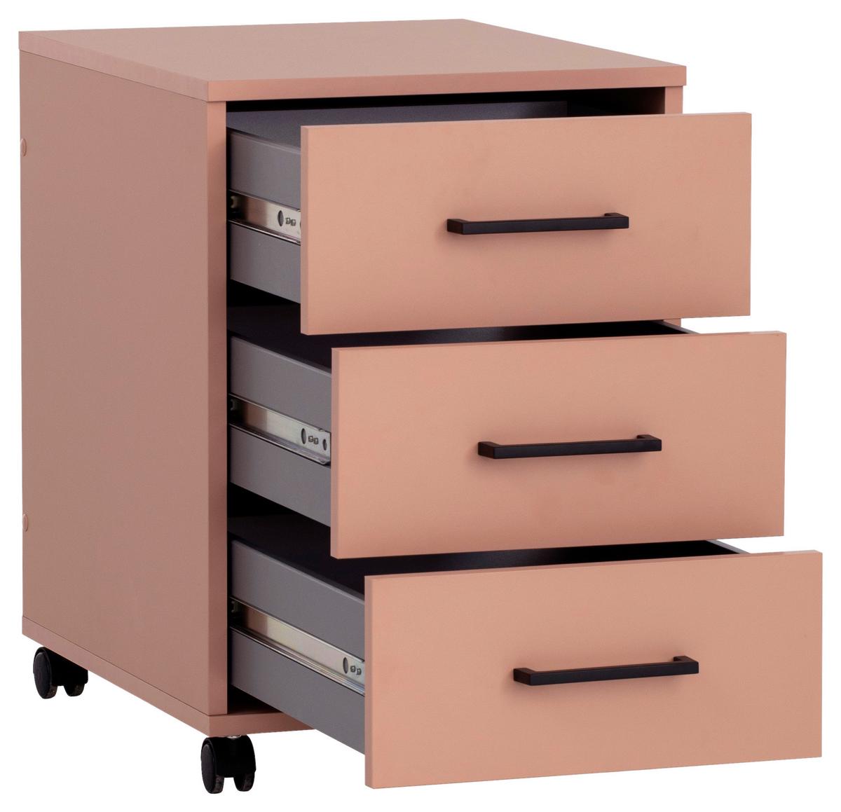 Rollcontainer Ruby Apricot - Schwarz/Orange, MODERN, Holzwerkstoff/Kunststoff (40,1/57/50cm) - MID.YOU