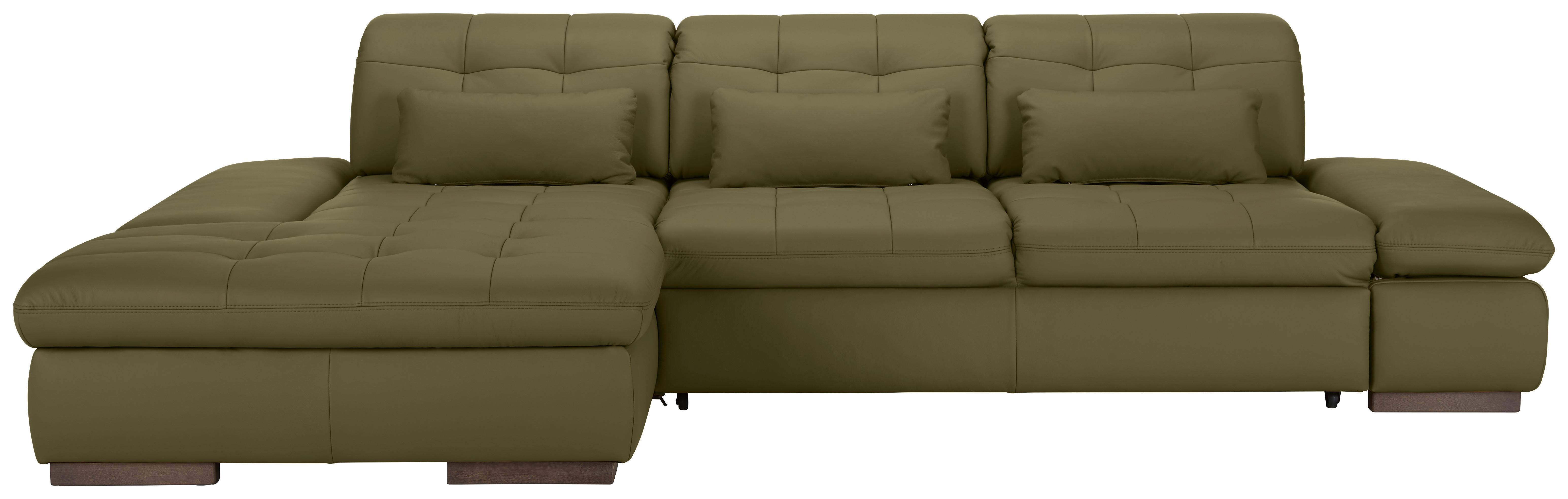 Wohnlandschaft Sanfino Leder Olivgrün - Chromfarben/Olivgrün, KONVENTIONELL, Leder/Metall (199/79-96/305cm) - Premium Living