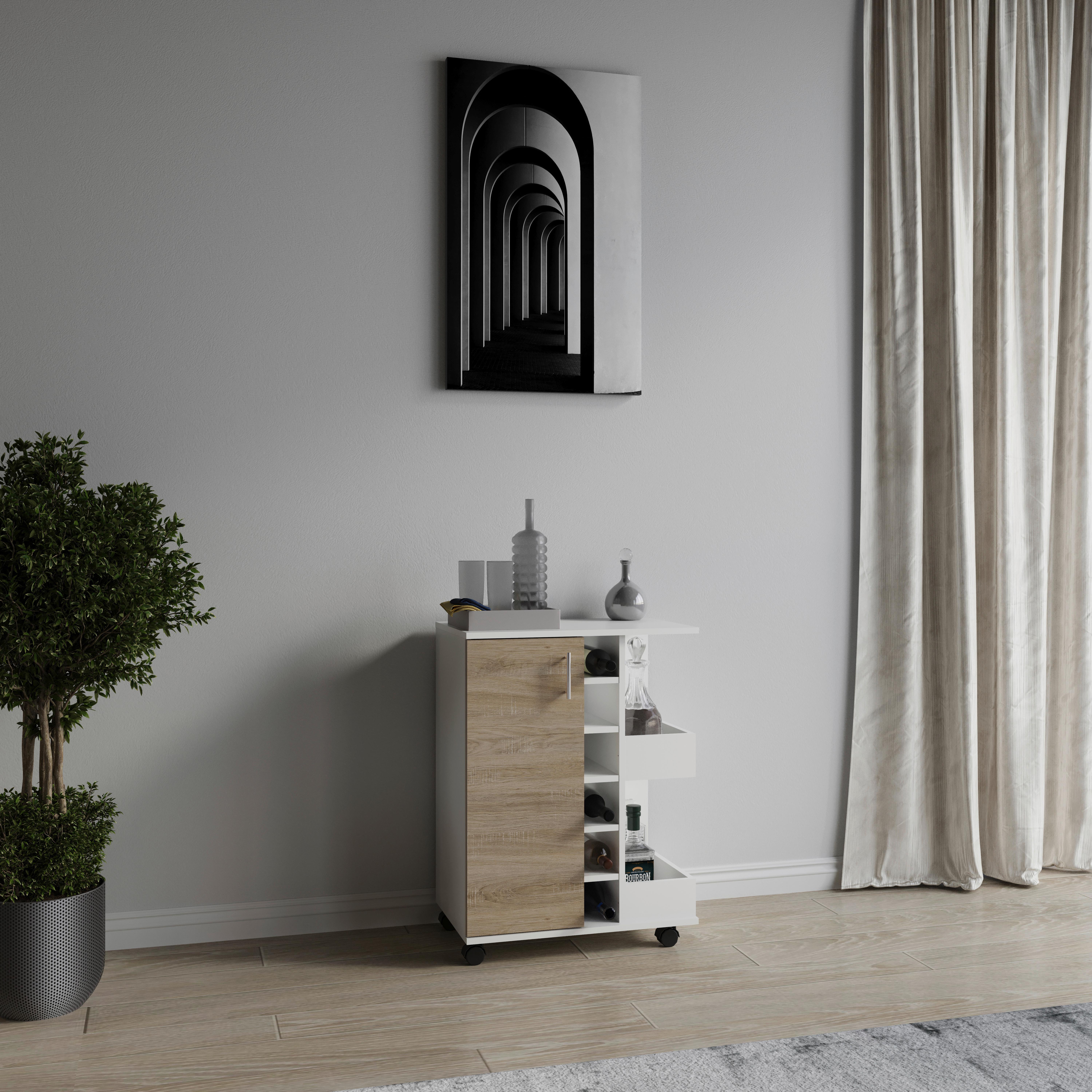 SERVIERWAGEN ESILO KW M - Weiss/Silberfarben, Design, Holzwerkstoff/Kunststoff (63/85/40cm) - MID.YOU