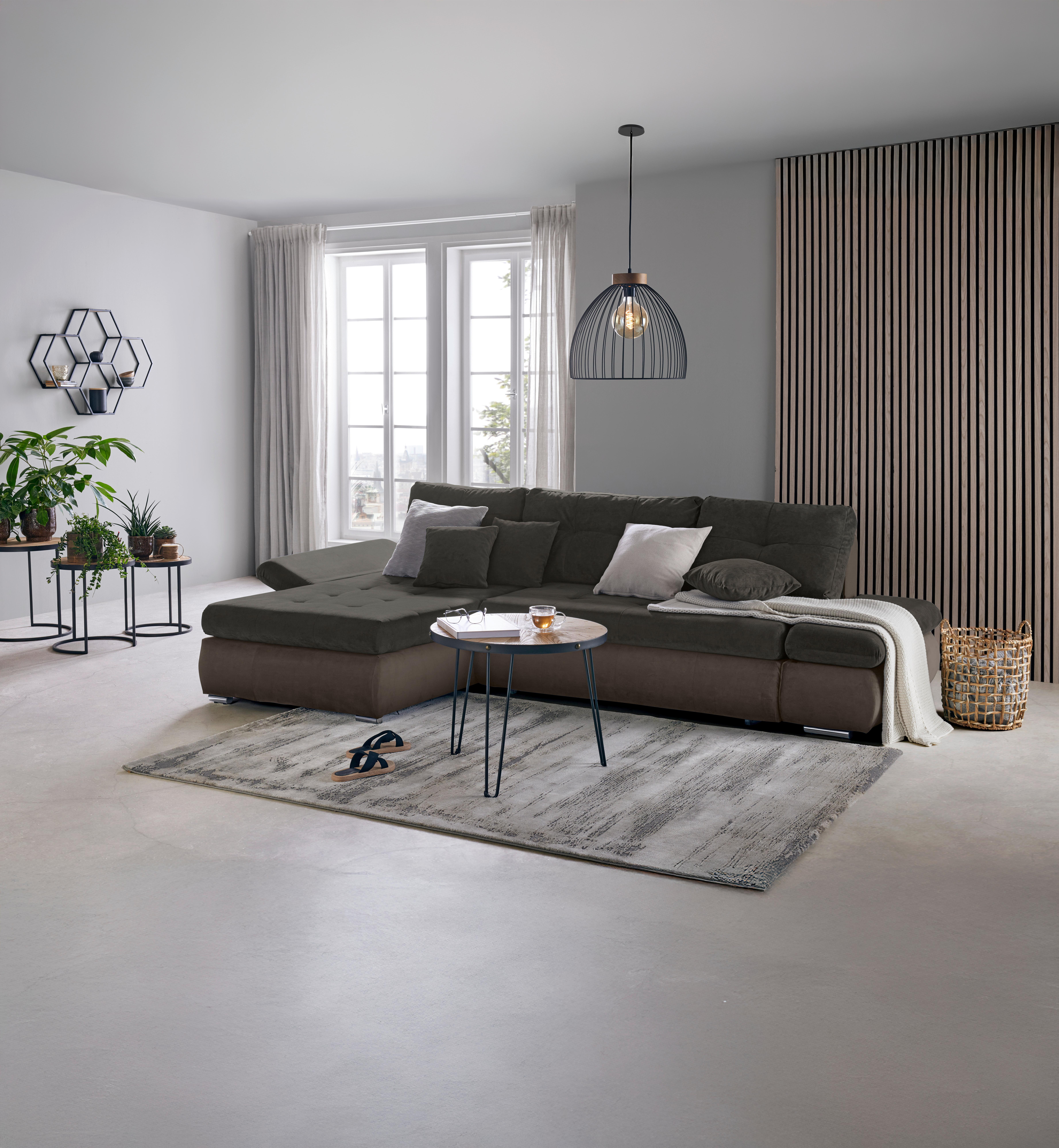 Wohnlandschaft Enrico Schlammfarben - Chromfarben/Schlammfarben, KONVENTIONELL, Kunststoff/Textil (303/88/185cm) - Based