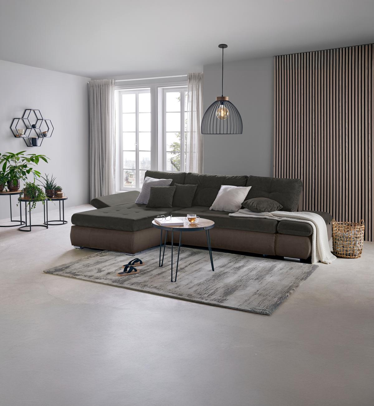 Wohnlandschaft Enrico Schlammfarben - Chromfarben/Schlammfarben, KONVENTIONELL, Kunststoff/Textil (303/88/185cm) - Based
