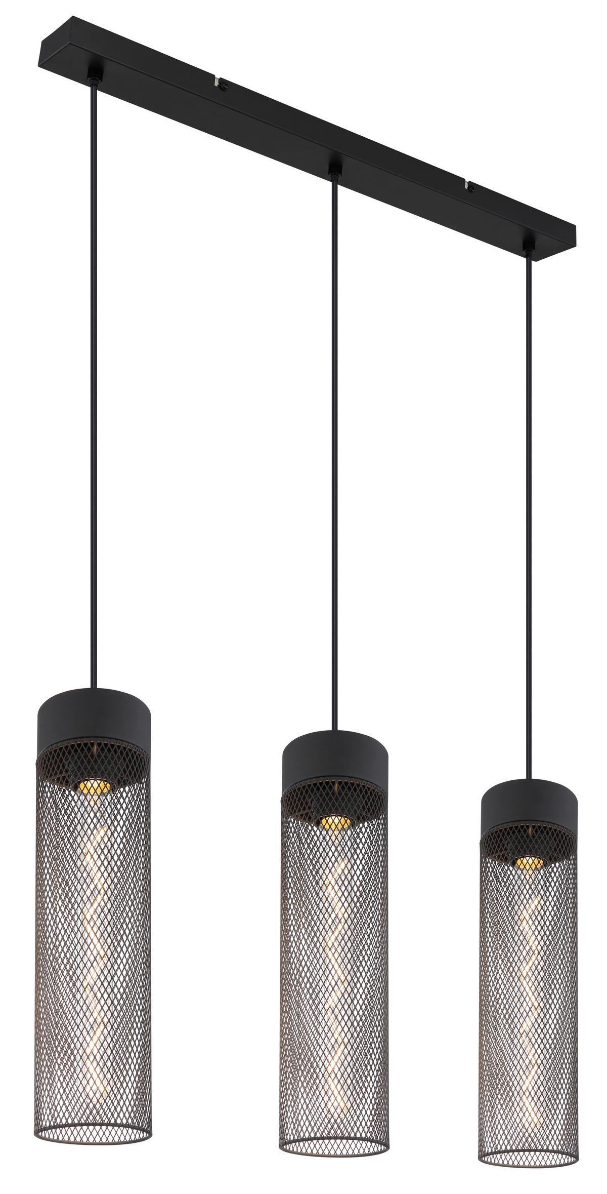Hängeleuchte Hans Schwarz matt max. 40 Watt - Schwarz, Design, Metall (60/9,5/120cm) - Globo