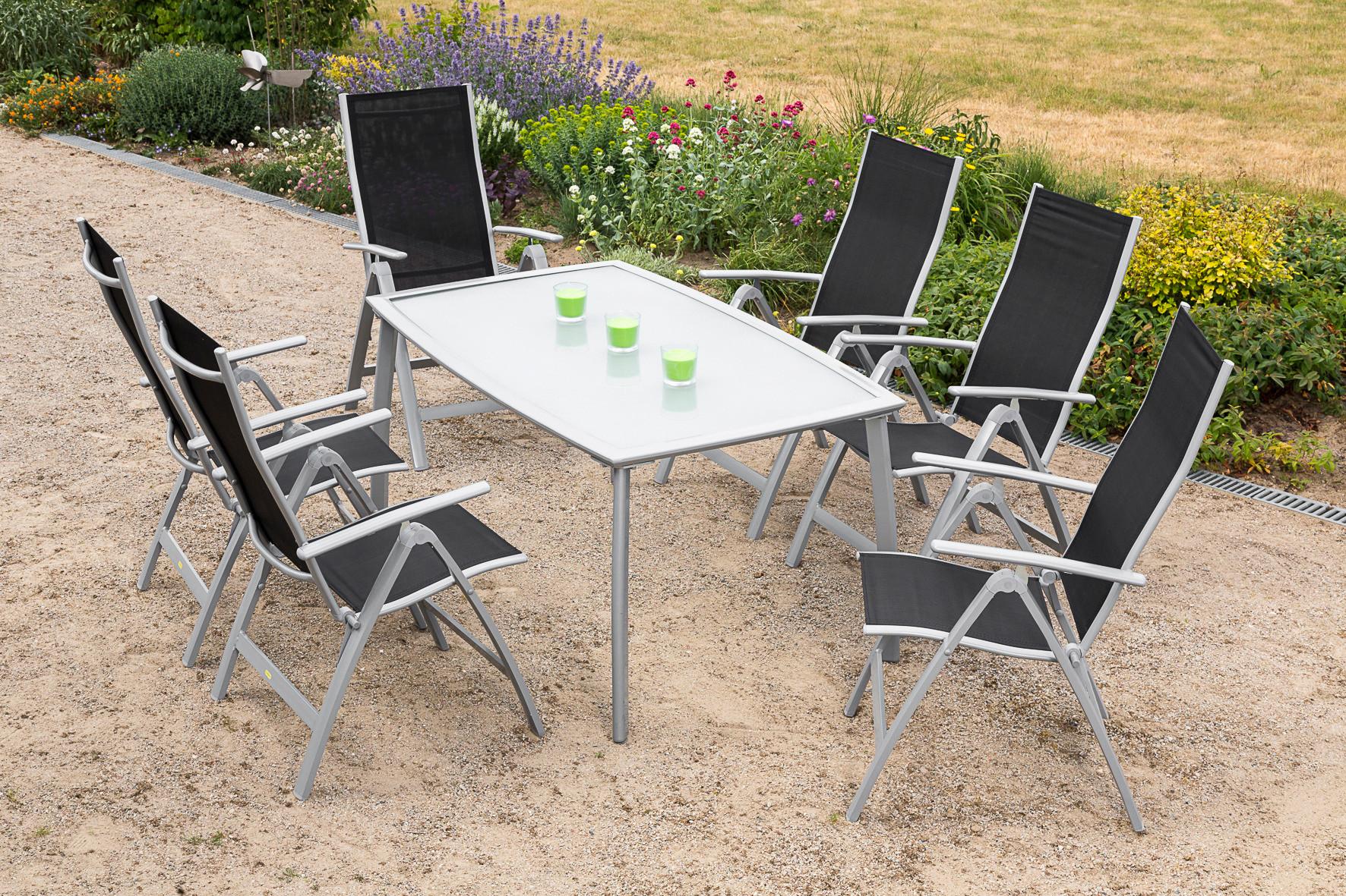 GARTENSET CARRARA - Silberfarben/Schwarz, MODERN, Textil/Metall - Gardenson
