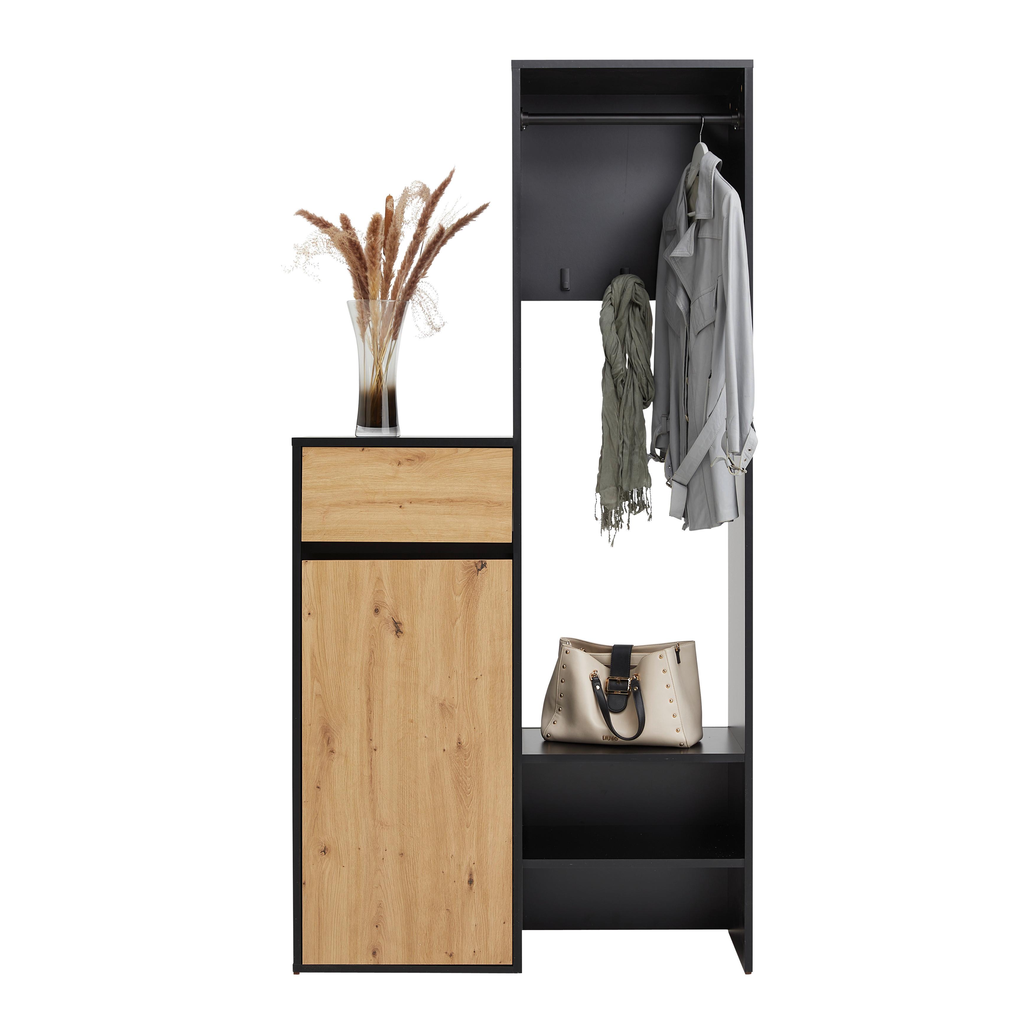 Garderobe Andy in Schwarz/Eiche - Schwarz/Eiche Artisan, Modern, Holzwerkstoff (98/195/38cm) - Mömax
