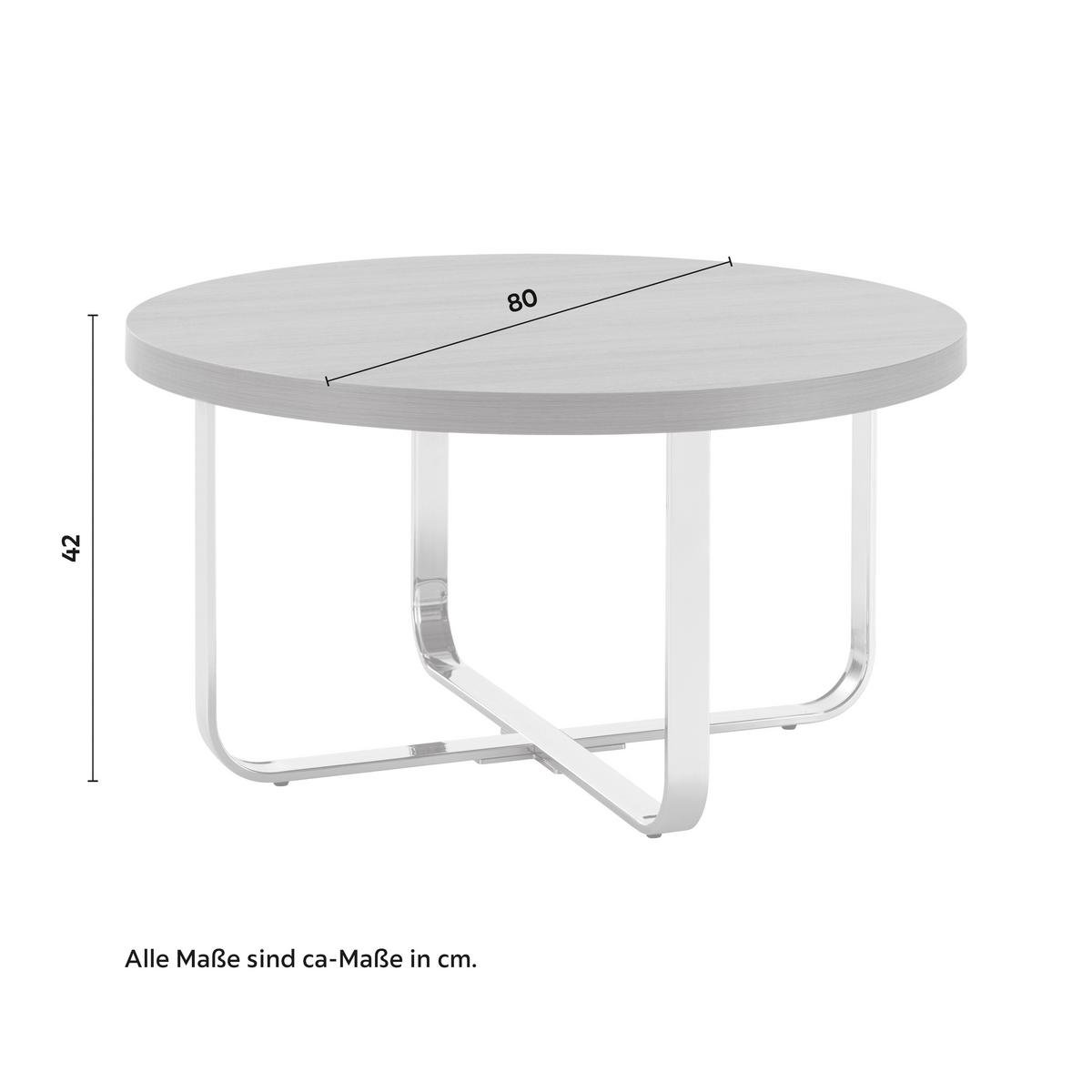 Couchtisch Carl Eichefarben MDF Rund - Chromfarben/Eichefarben, MODERN, Holz/Metall (80/80/42cm) - Bessagi Home
