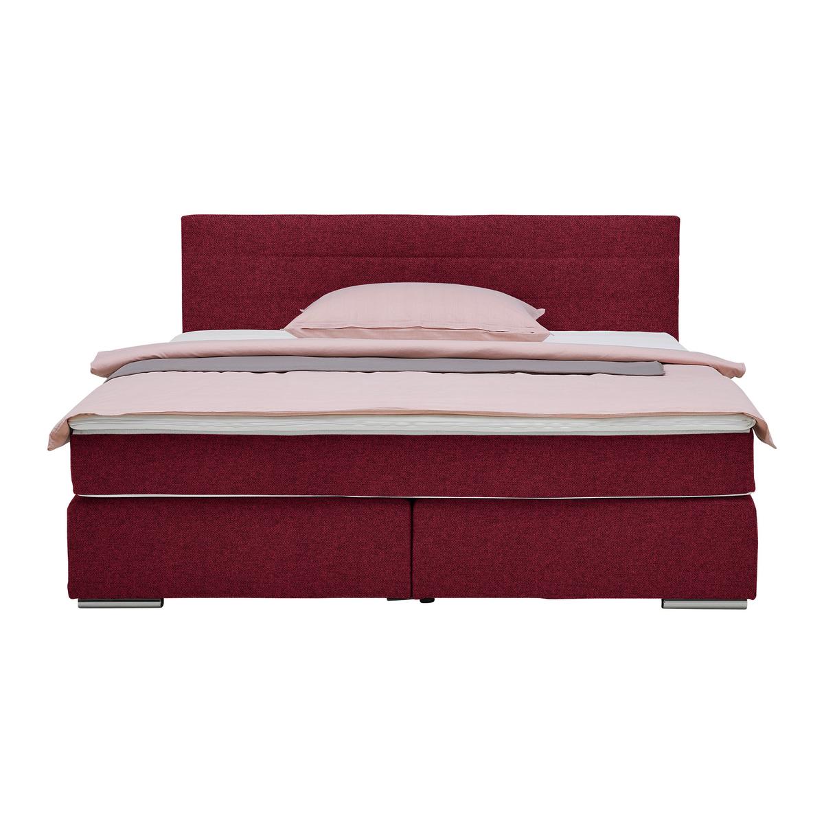 Boxspringbett Palermo in Weinrot ca. 180x200cm - Chromfarben/Weinrot, KONVENTIONELL, Kunststoff/Textil (180/200cm) - Based