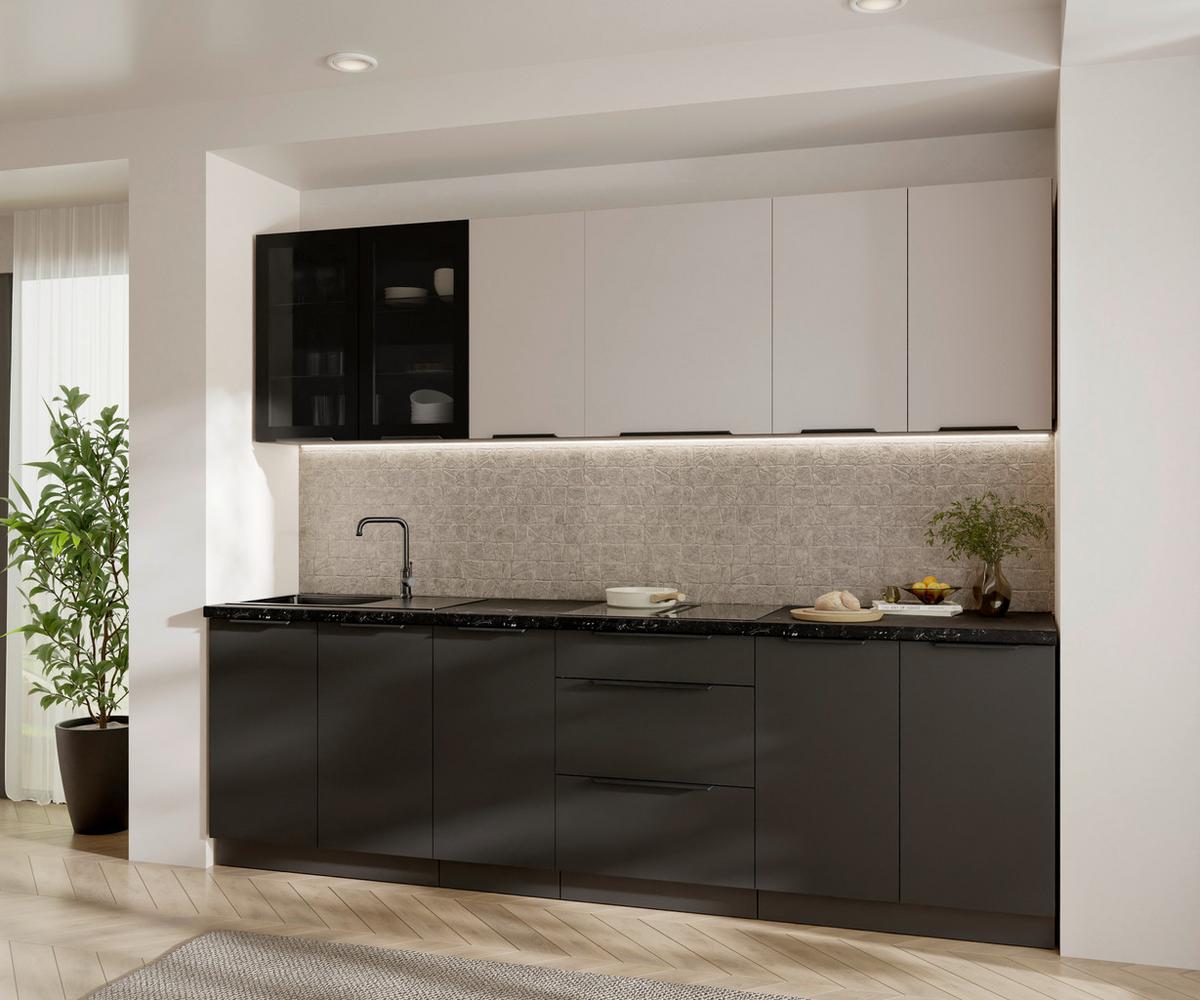 Blok Kuhinja Arona/siena - kašmir/crna, Moderno, staklo/metal (260/210/60cm) - Modern Living