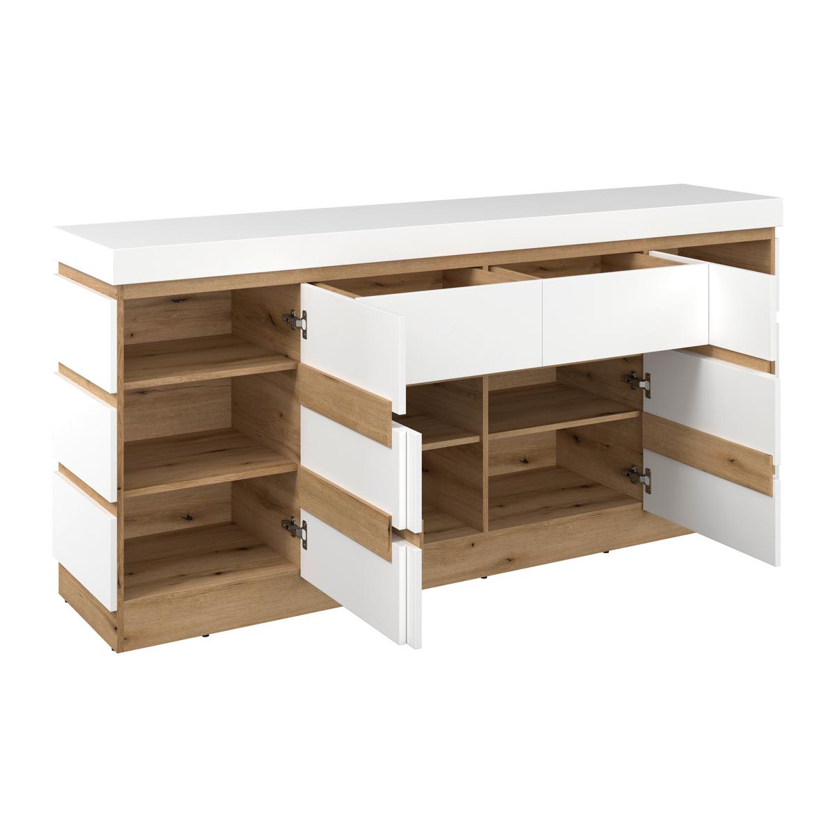 Comodă cu uși CALABRIA - alb/culoare lemn stejar, Trend, material pe bază de lemn (201,2/92,5/45cm) - Modern Living
