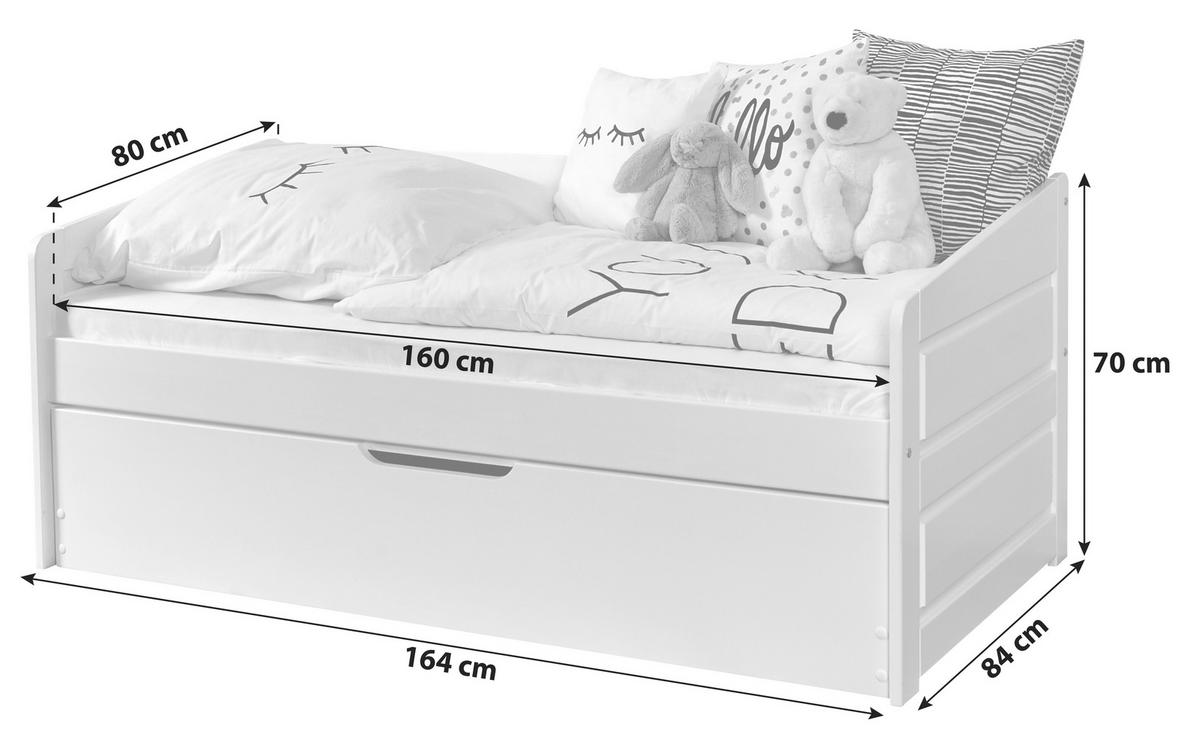 Raztegljiva Postelja Micki, 80x160, Bor, Masivno - bela/naravne barve, Natur, umetna masa/les (80/160cm) - MID.YOU