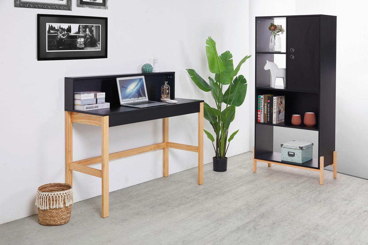 Schreibtisch inkl. Aufsatz Naturfarben/Schwarz - Schwarz/Naturfarben, Design, Holz/Holzwerkstoff (120/45/101cm) - Livetastic