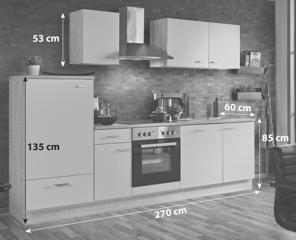 Menke Küchenblock Classic Weiß/Eiche ca. 270 cm - Silberfarben/Weiß, KONVENTIONELL, Holzwerkstoff/Kunststoff (270cm) - Menke