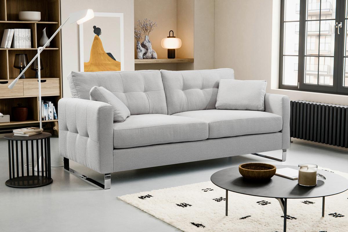 2,5-Sitzer-Sofa Hera Hellgrau - Chromfarben/Hellgrau, Basics, Holz/Textil (203/92/94cm) - MID.YOU