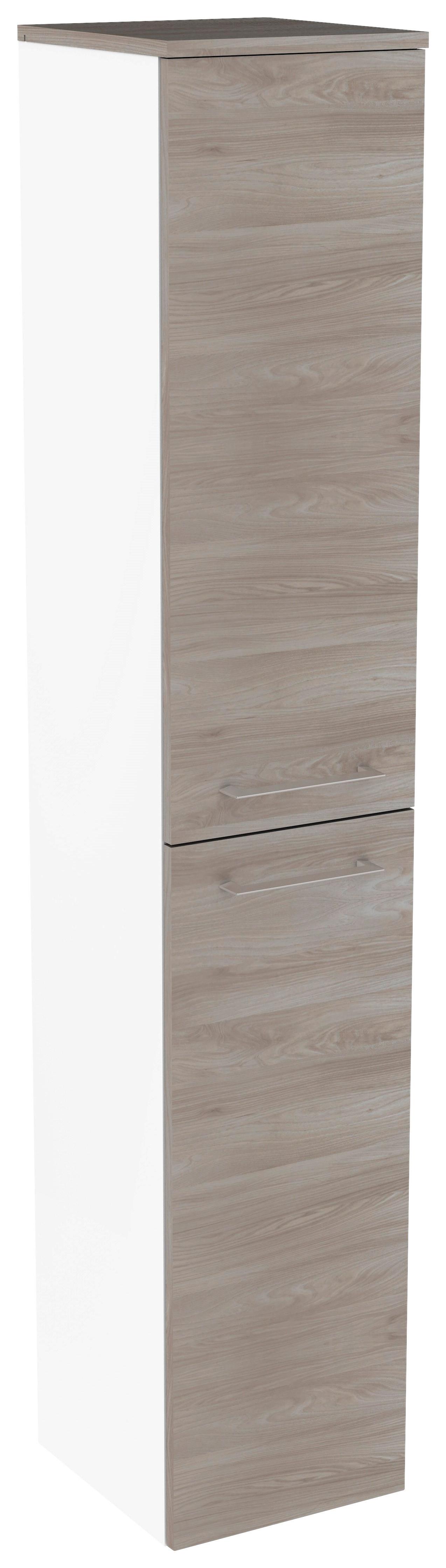 Hochschrank "Lima" , esche - Chromfarben/Eichefarben, MODERN, Glas/Holzwerkstoff (30,5/160,5/32cm) - MID.YOU